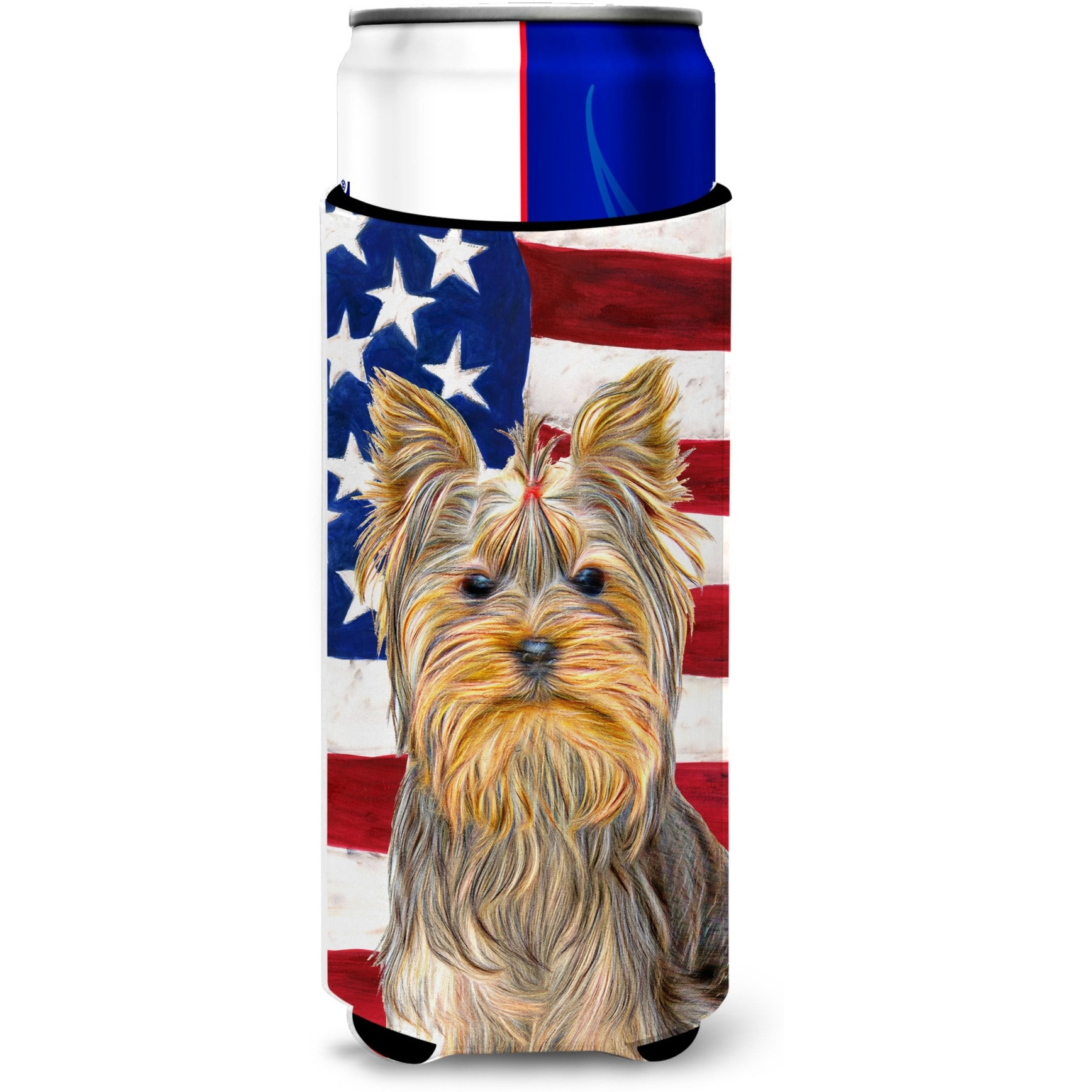 USA American Flag with Yorkie / Yorkshire Terrier Ultra Beverage Insulators for slim cans KJ1156MUK