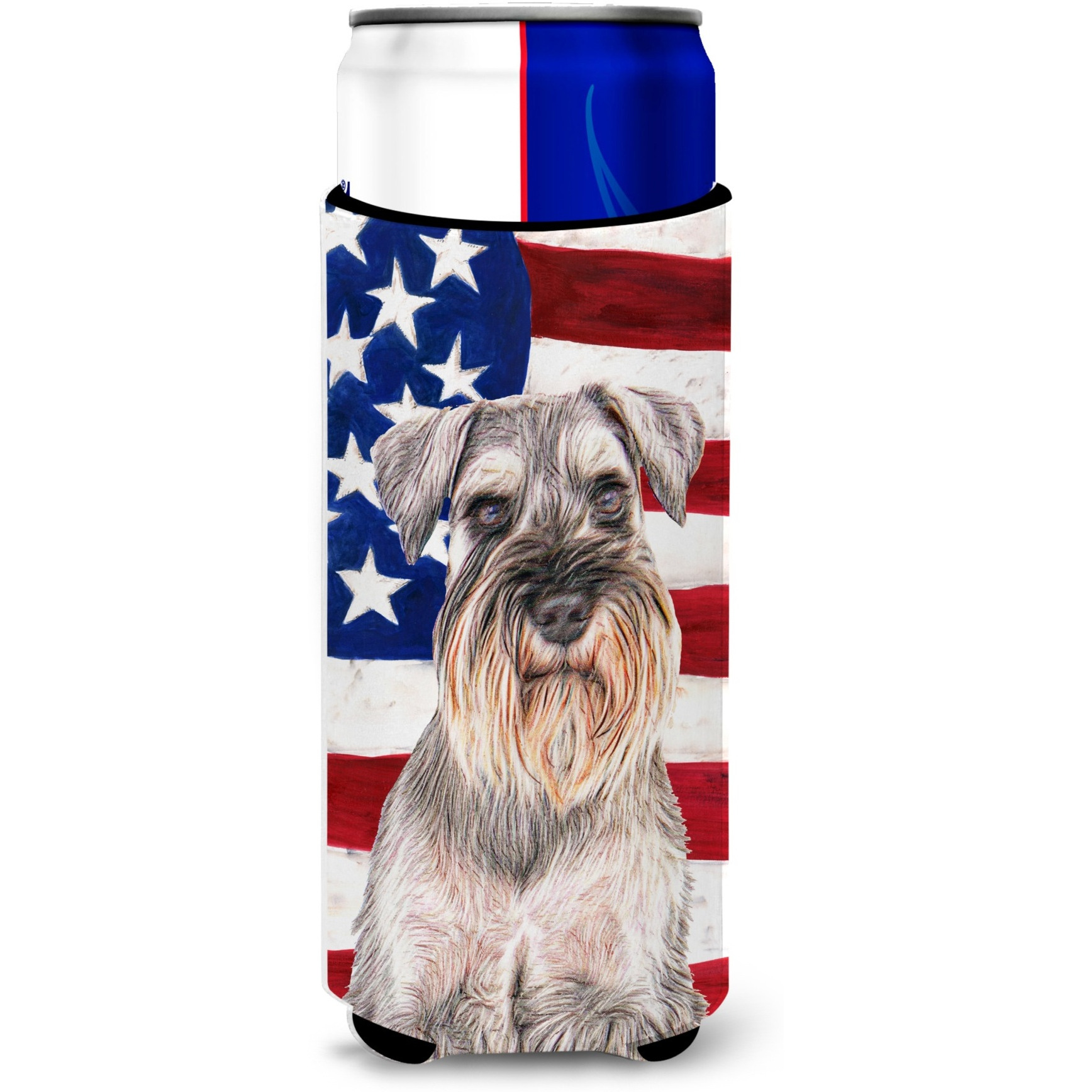 USA American Flag with Schnauzer Ultra Beverage Insulators for slim cans KJ1158MUK