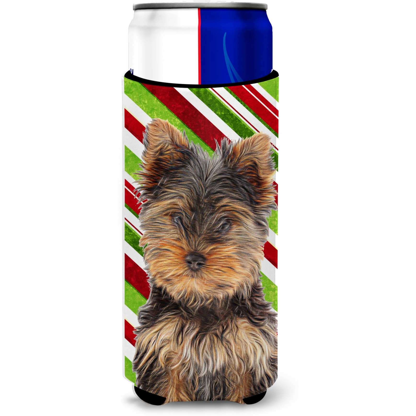 Candy Cane Holiday Christmas Yorkie Puppy / Yorkshire Terrier Ultra Beverage Insulators for slim cans KJ1174MUK