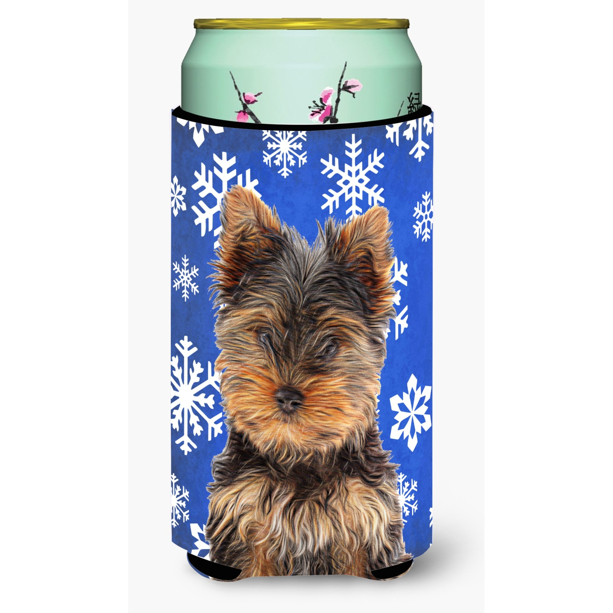 Winter Snowflakes Holiday Yorkie Puppy / Yorkshire Terrier Tall Boy Beverage Insulator Hugger KJ1181TBC