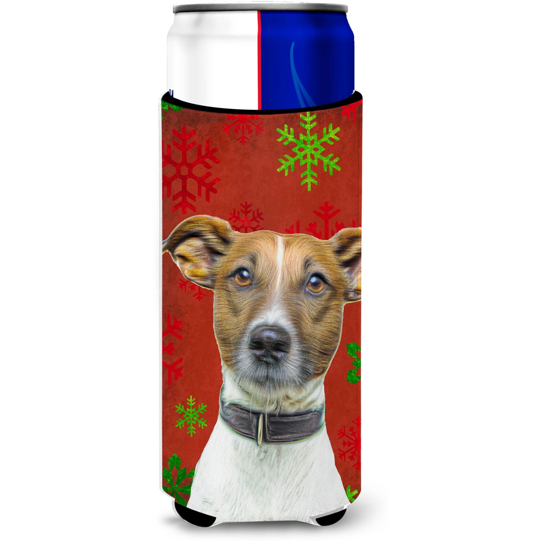 Red Snowflakes Holiday Christmas  Jack Russell Terrier Ultra Beverage Insulators for slim cans KJ1183MUK
