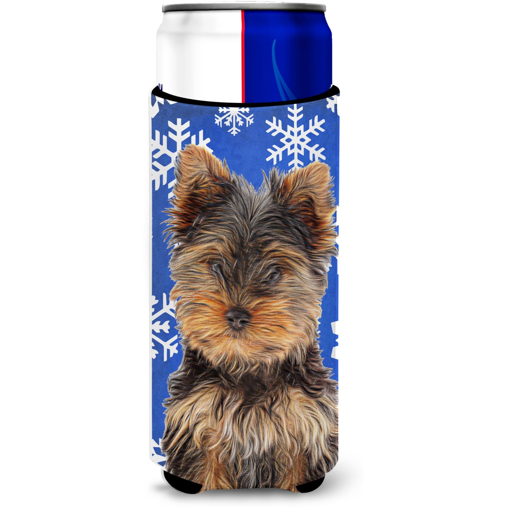 Winter Snowflakes Holiday Yorkie Puppy / Yorkshire Terrier Ultra Beverage Insulators for slim cans KJ1181MUK
