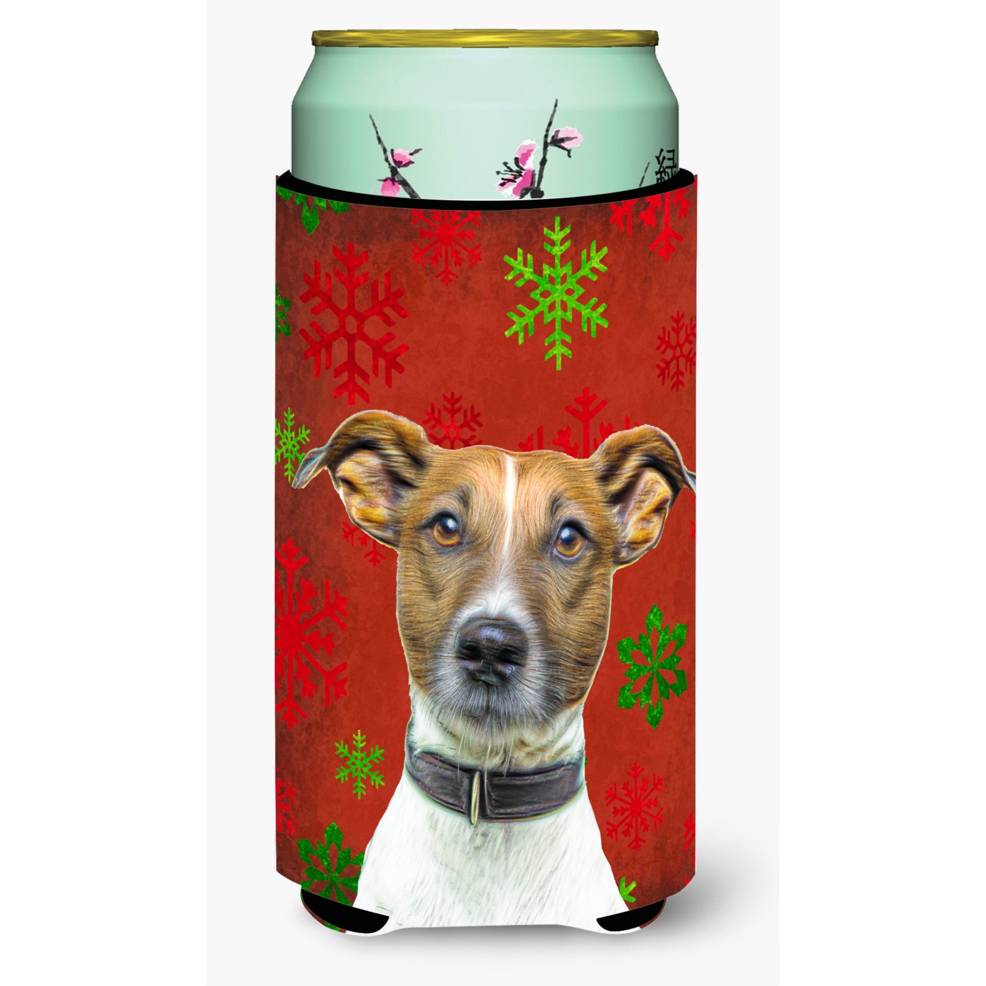Red Snowflakes Holiday Christmas  Jack Russell Terrier Tall Boy Beverage Insulator Hugger KJ1183TBC