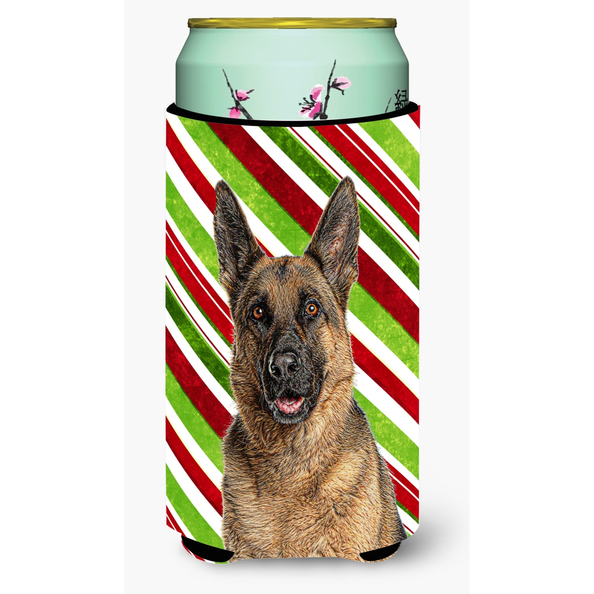 Candy Cane Holiday Christmas German Shepherd Tall Boy Beverage Insulator Hugger KJ1173TBC