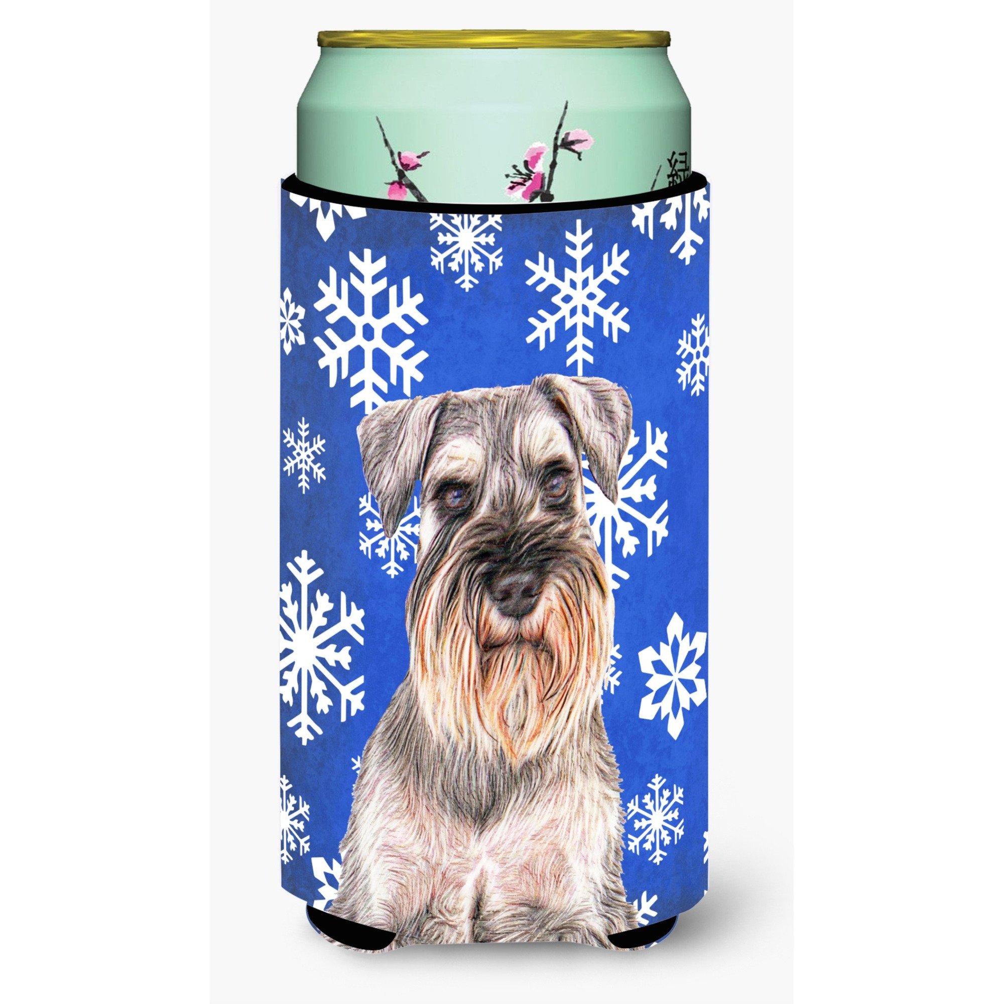 Winter Snowflakes Holiday Schnauzer Tall Boy Beverage Insulator Hugger KJ1179TBC