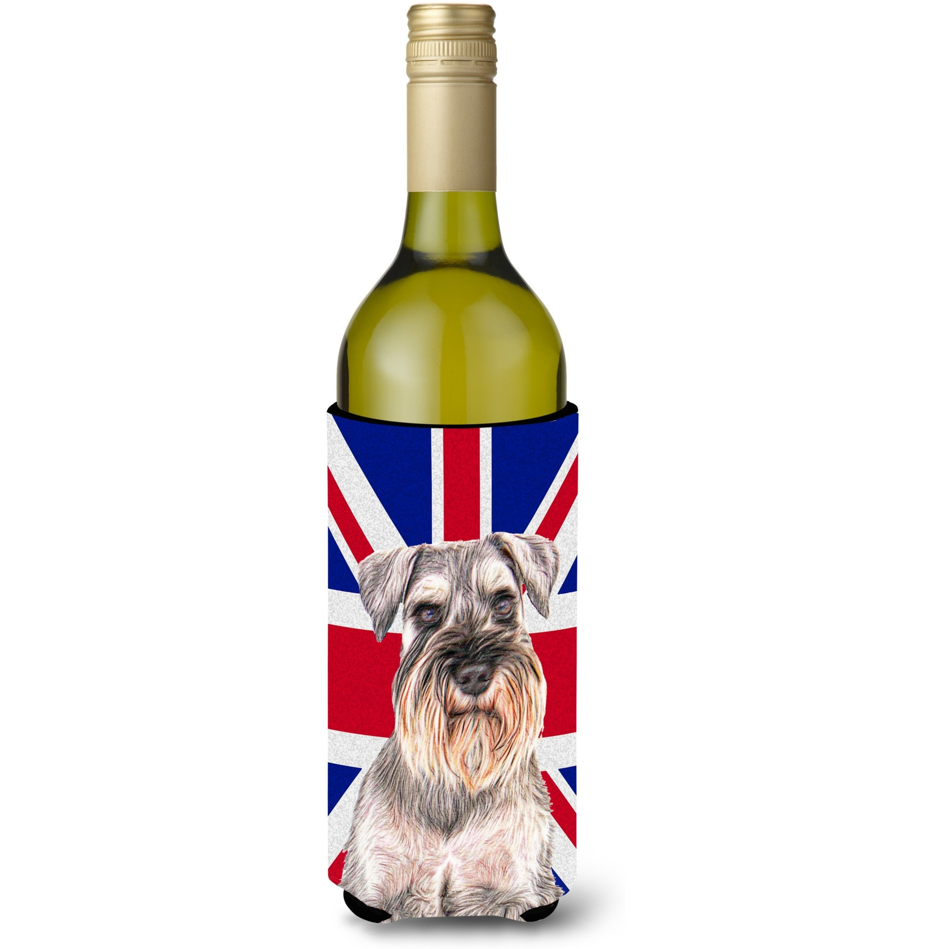 Schnauzer with English Union Jack British Flag Wine Bottle Beverage Insulator Hugger KJ1165LITERK