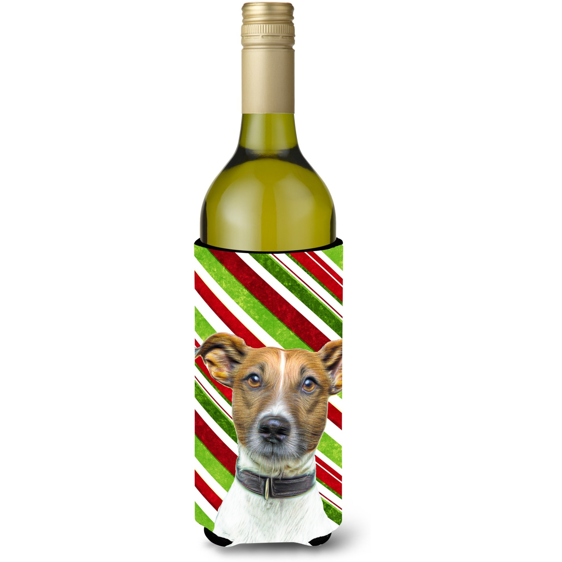 Candy Cane Holiday Christmas Jack Russell Terrier Wine Bottle Beverage Insulator Hugger KJ1169LITERK