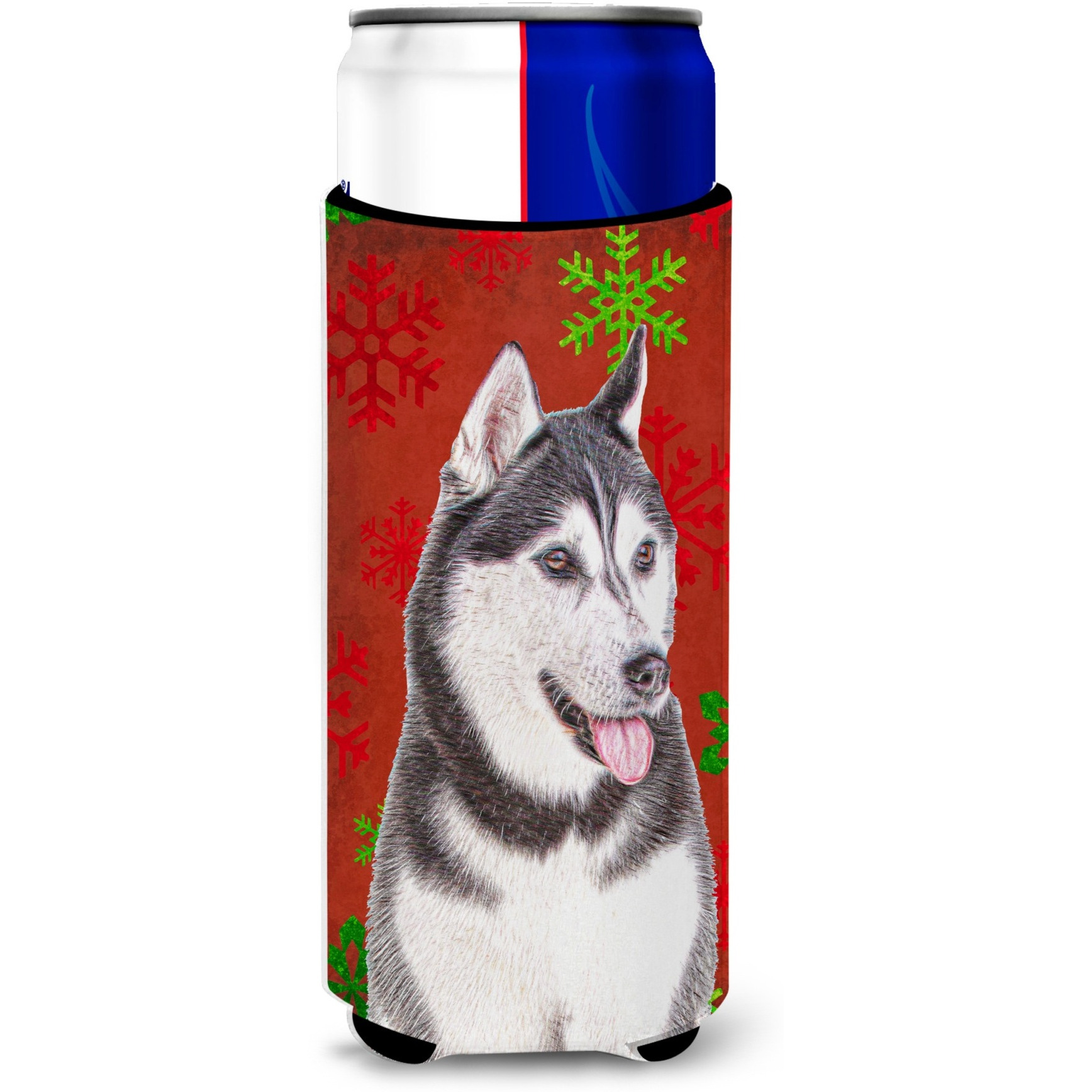 Red Snowflakes Holiday Christmas  Alaskan Malamute Ultra Beverage Insulators for slim cans KJ1182MUK