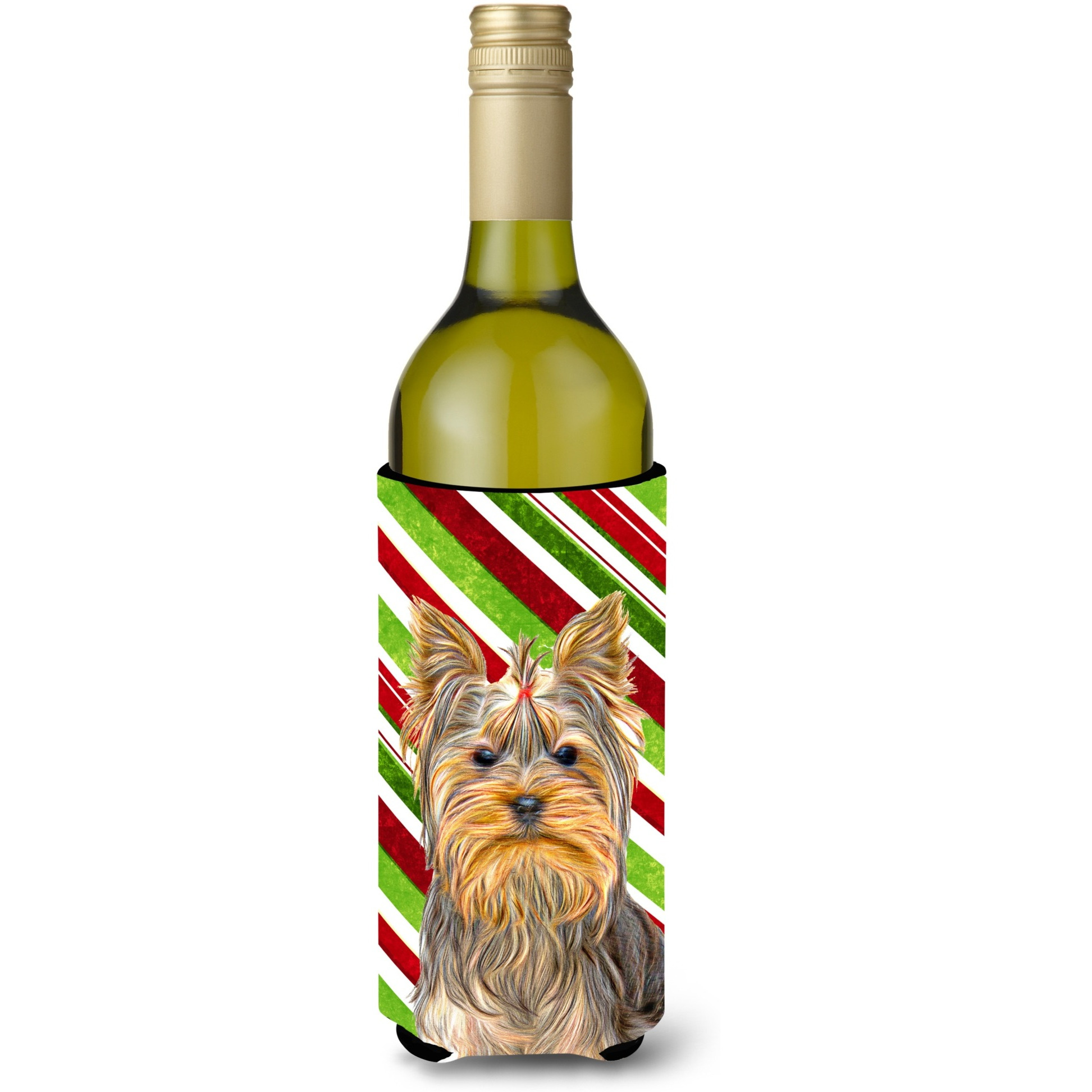 Candy Cane Holiday Christmas Yorkie / Yorkshire Terrier Wine Bottle Beverage Insulator Hugger KJ1170LITERK