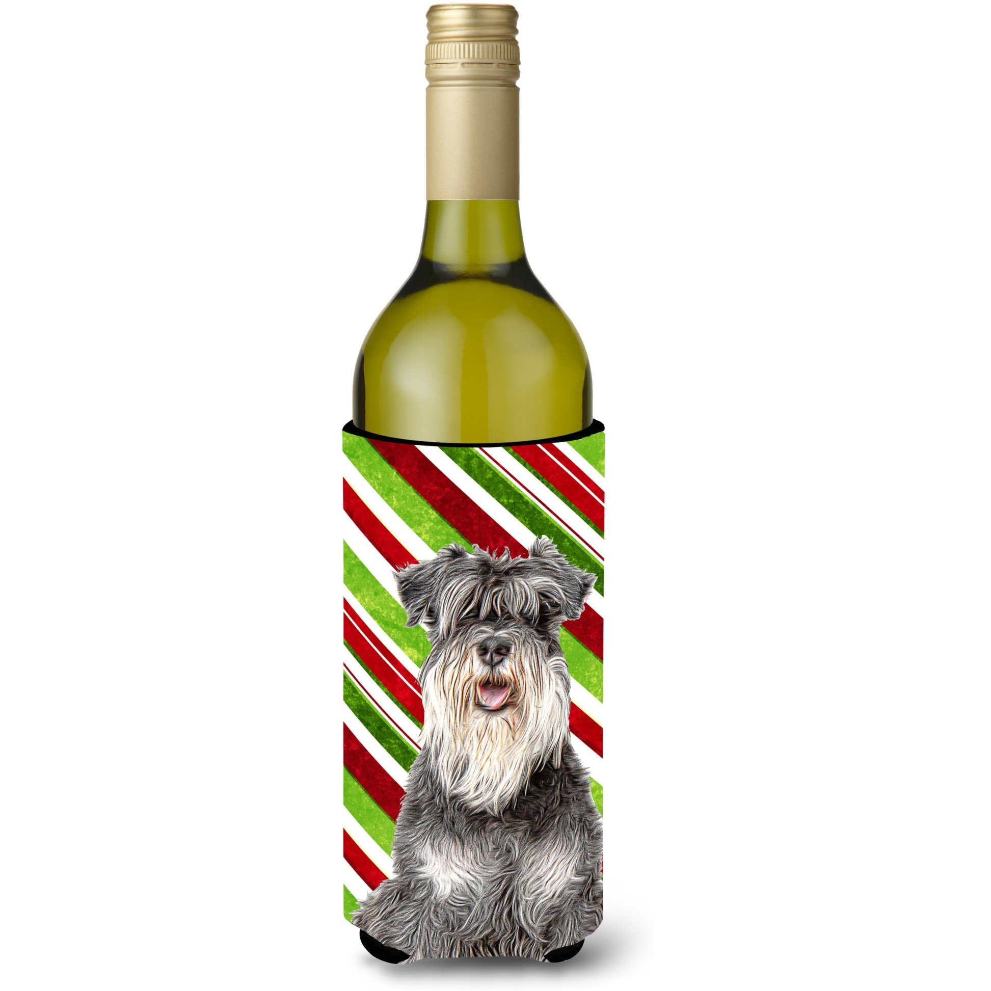 Candy Cane Holiday Christmas Schnauzer Wine Bottle Beverage Insulator Hugger KJ1171LITERK