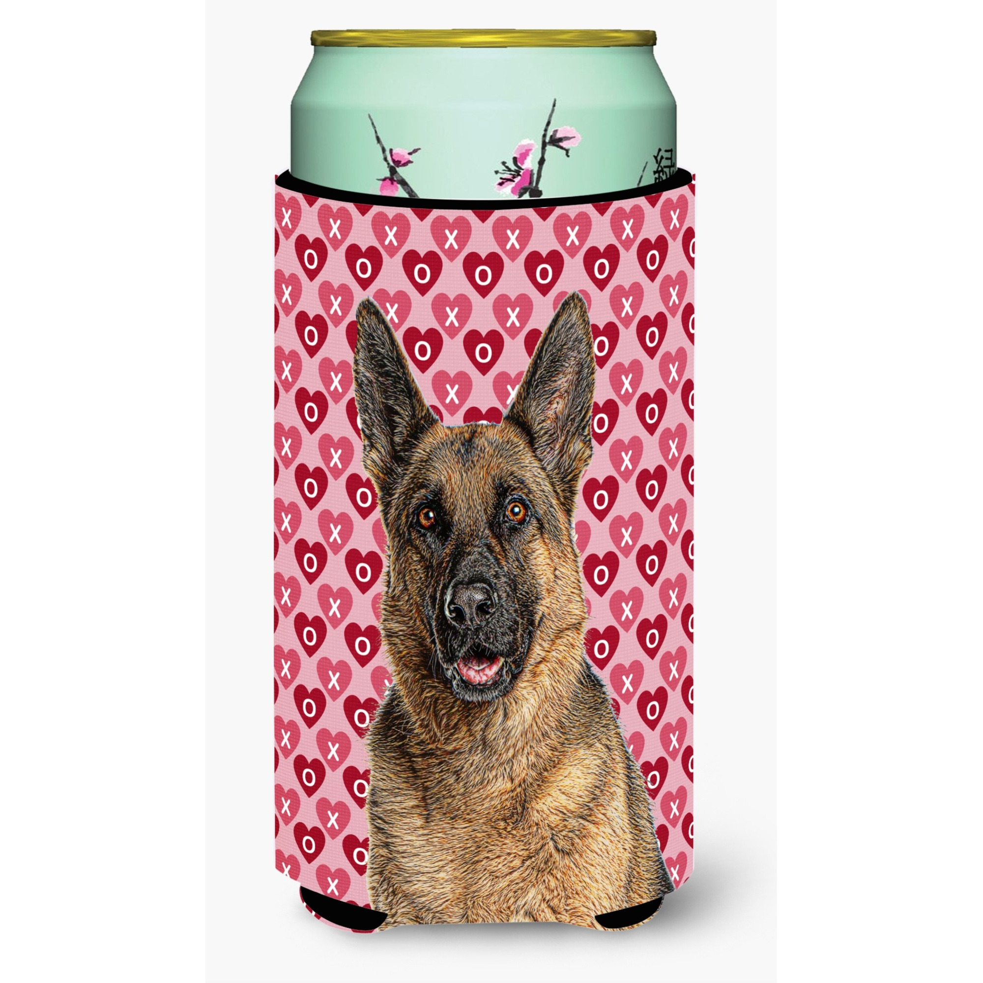 Hearts Love and Valentine's Day German Shepherd Tall Boy Beverage Insulator Hugger KJ1194TBC