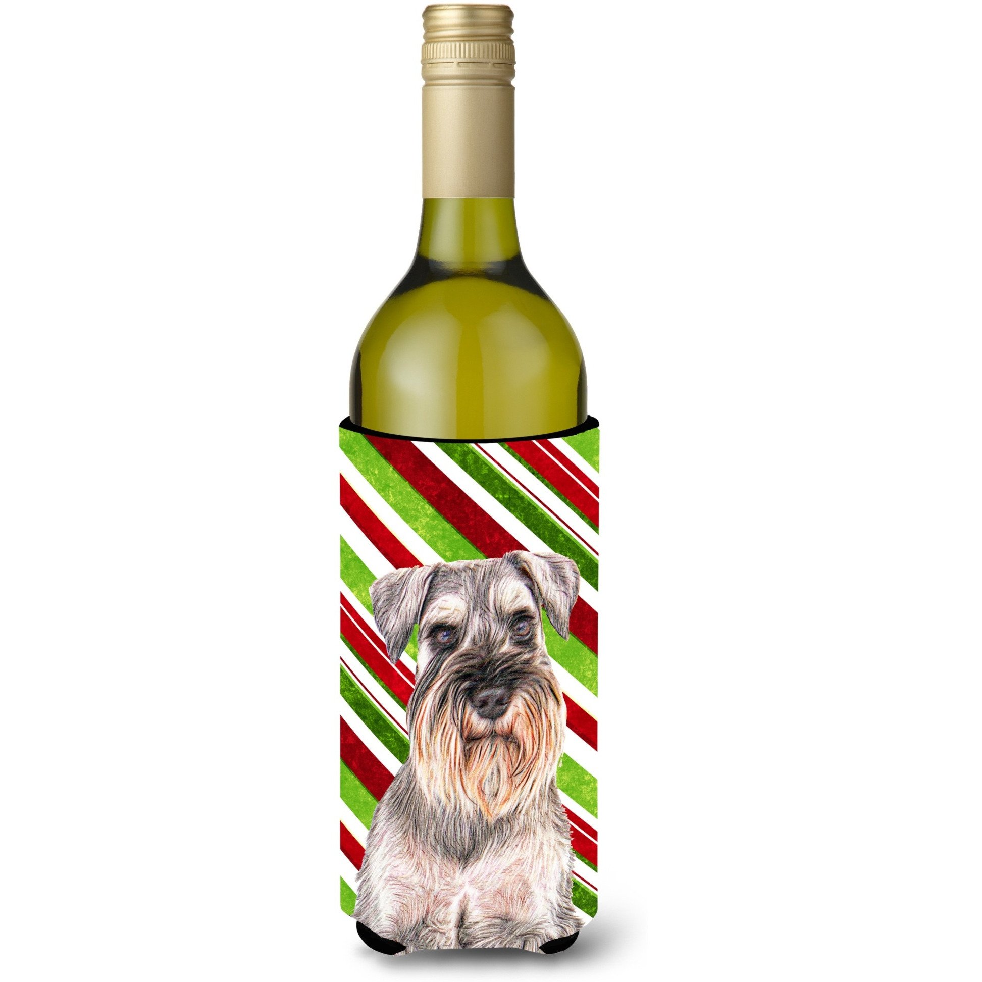 Candy Cane Holiday Christmas Schnauzer Wine Bottle Beverage Insulator Hugger KJ1172LITERK