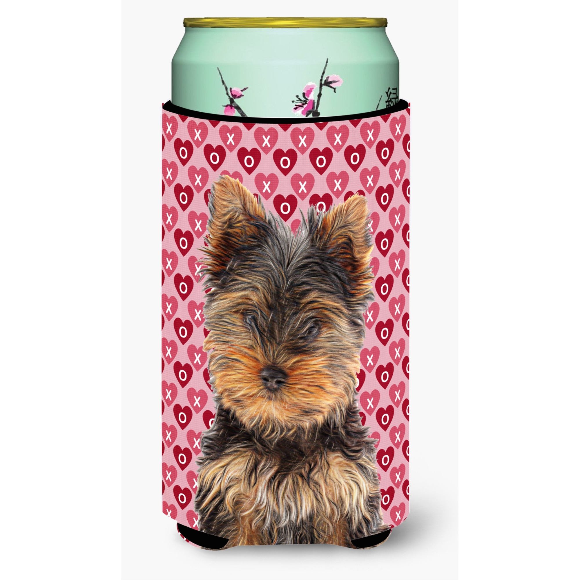 Hearts Love and Valentines Day Yorkie Puppy / Yorkshire Terrier Tall Boy Beverage Insulator Hugger KJ1195TBC