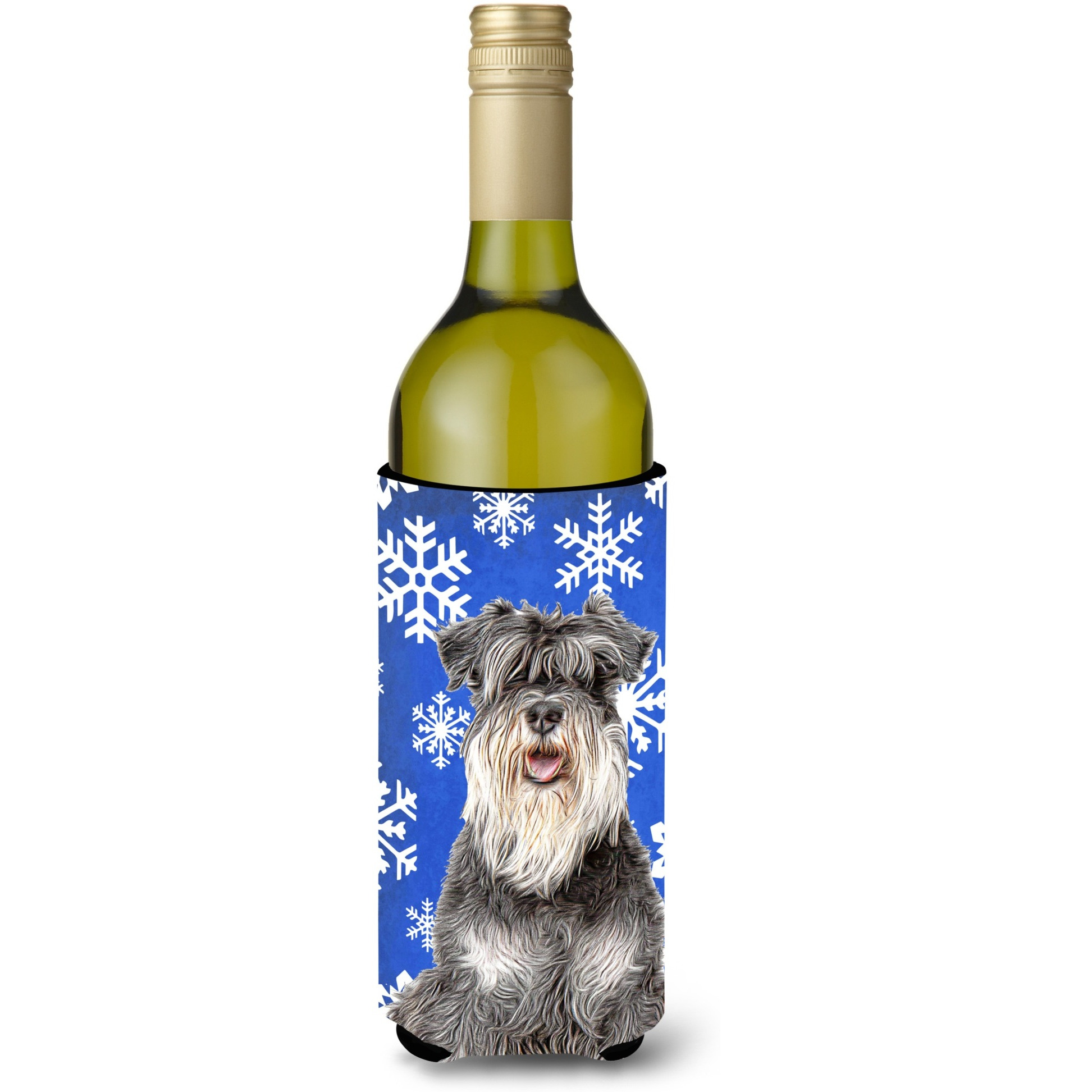 Winter Snowflakes Holiday Schnauzer Wine Bottle Beverage Insulator Hugger KJ1178LITERK