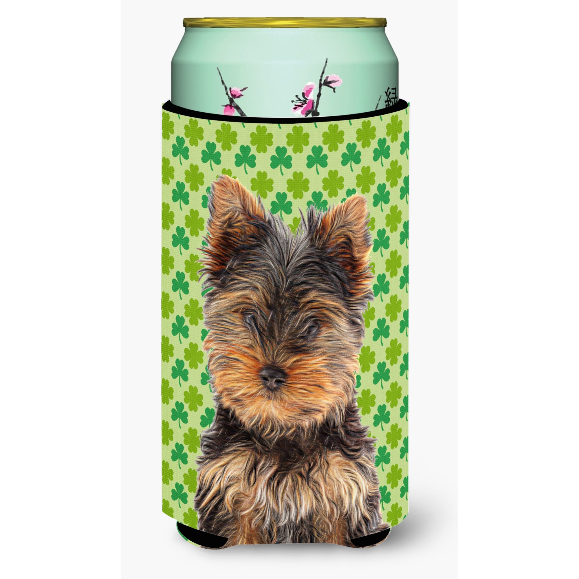 St. Patrick's Day Shamrock Yorkie Puppy / Yorkshire Terrier Tall Boy Beverage Insulator Hugger KJ1202TBC