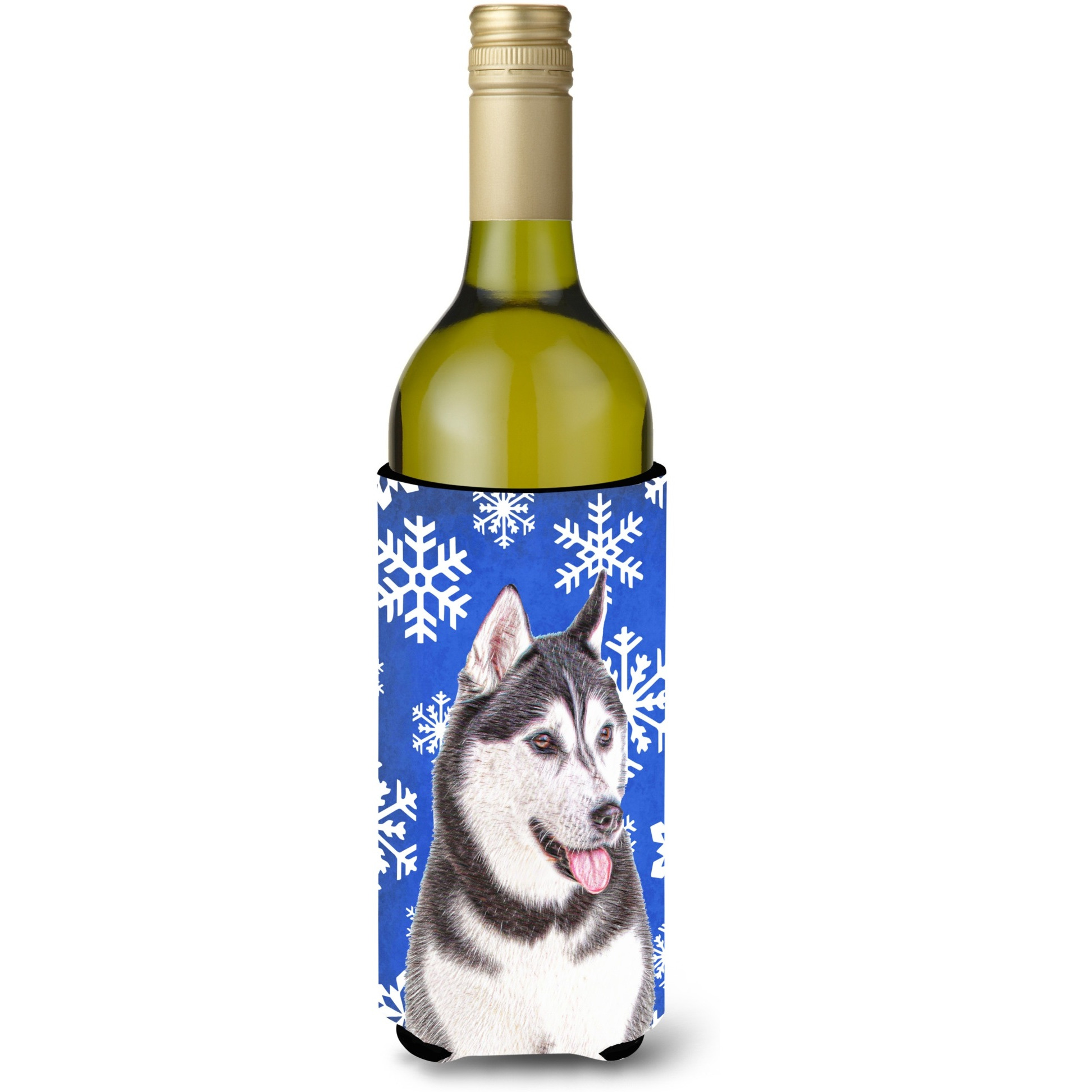 Winter Snowflakes Holiday Alaskan Malamute Wine Bottle Beverage Insulator Hugger KJ1175LITERK