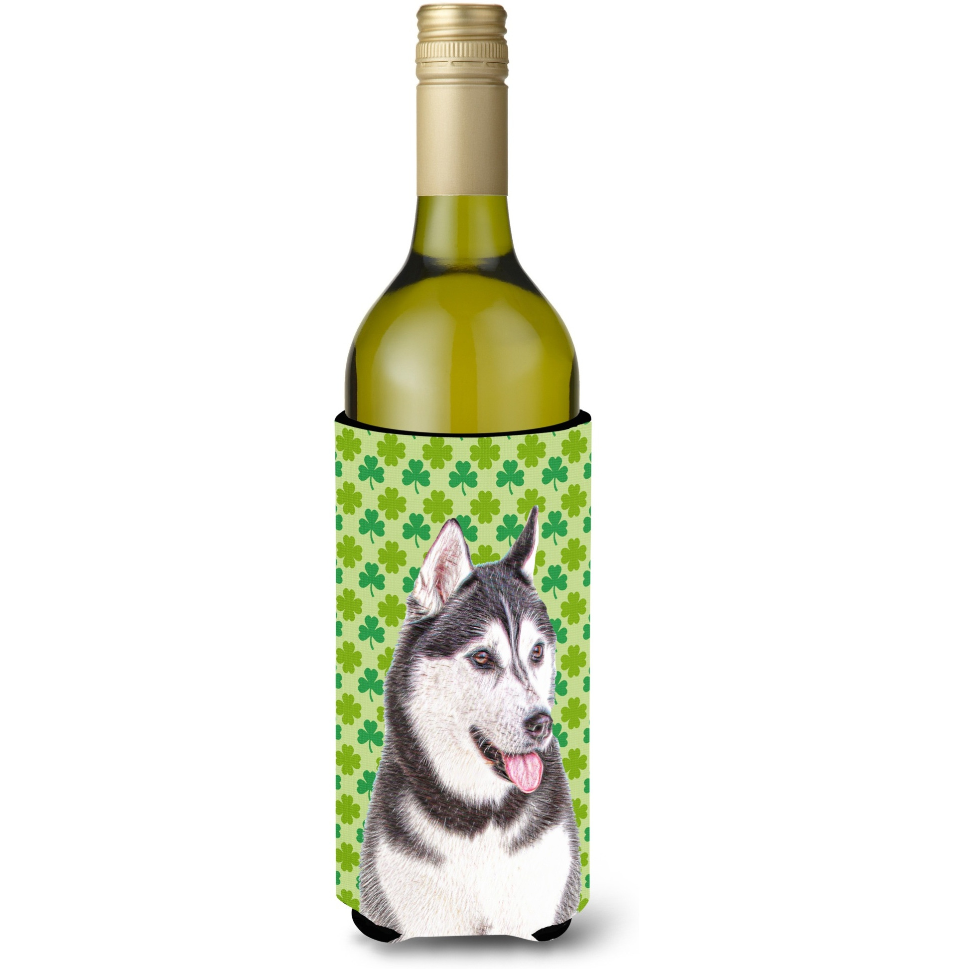 St. Patrick's Day Shamrock Alaskan Malamute Wine Bottle Beverage Insulator Hugger KJ1196LITERK