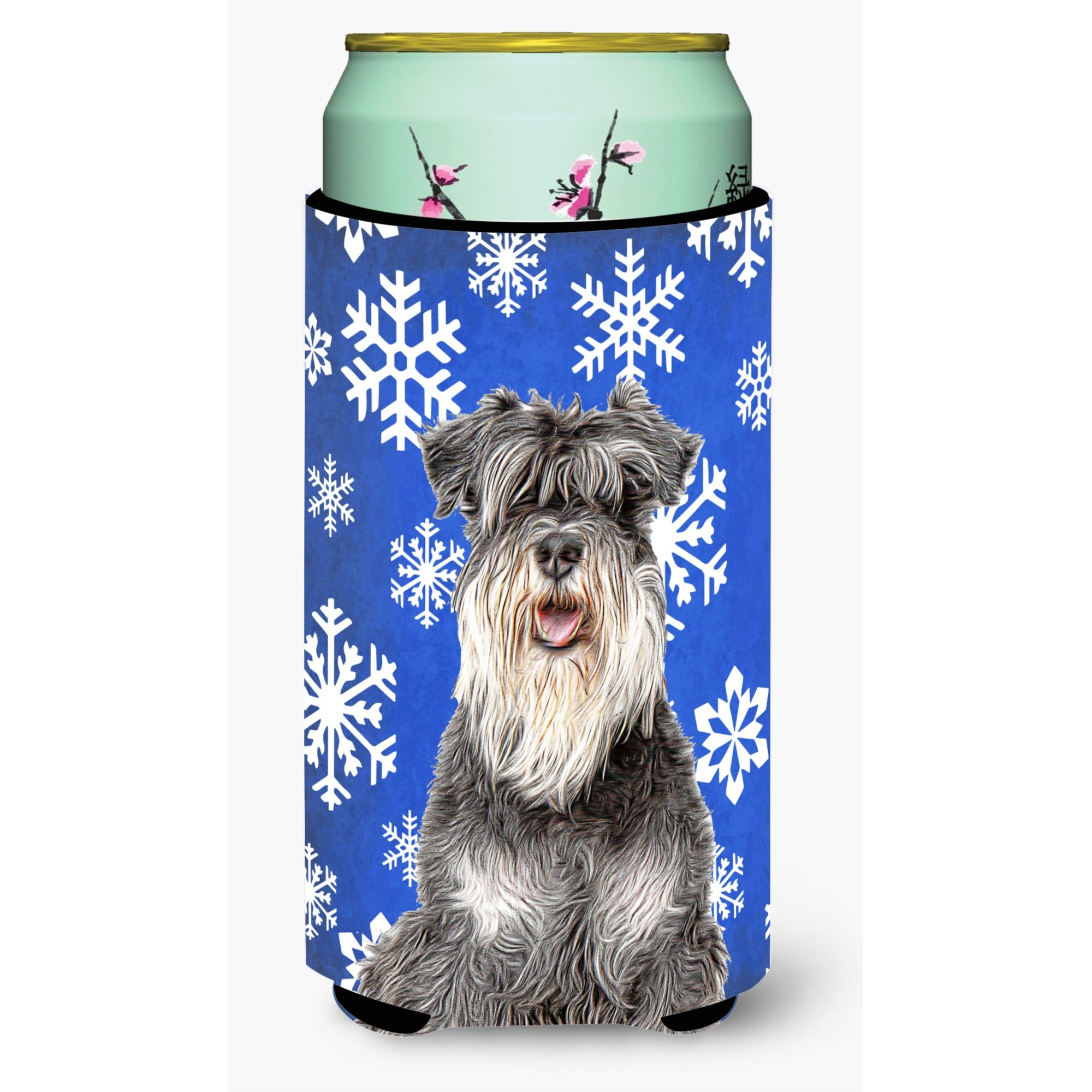 Winter Snowflakes Holiday Schnauzer Tall Boy Beverage Insulator Hugger KJ1178TBC