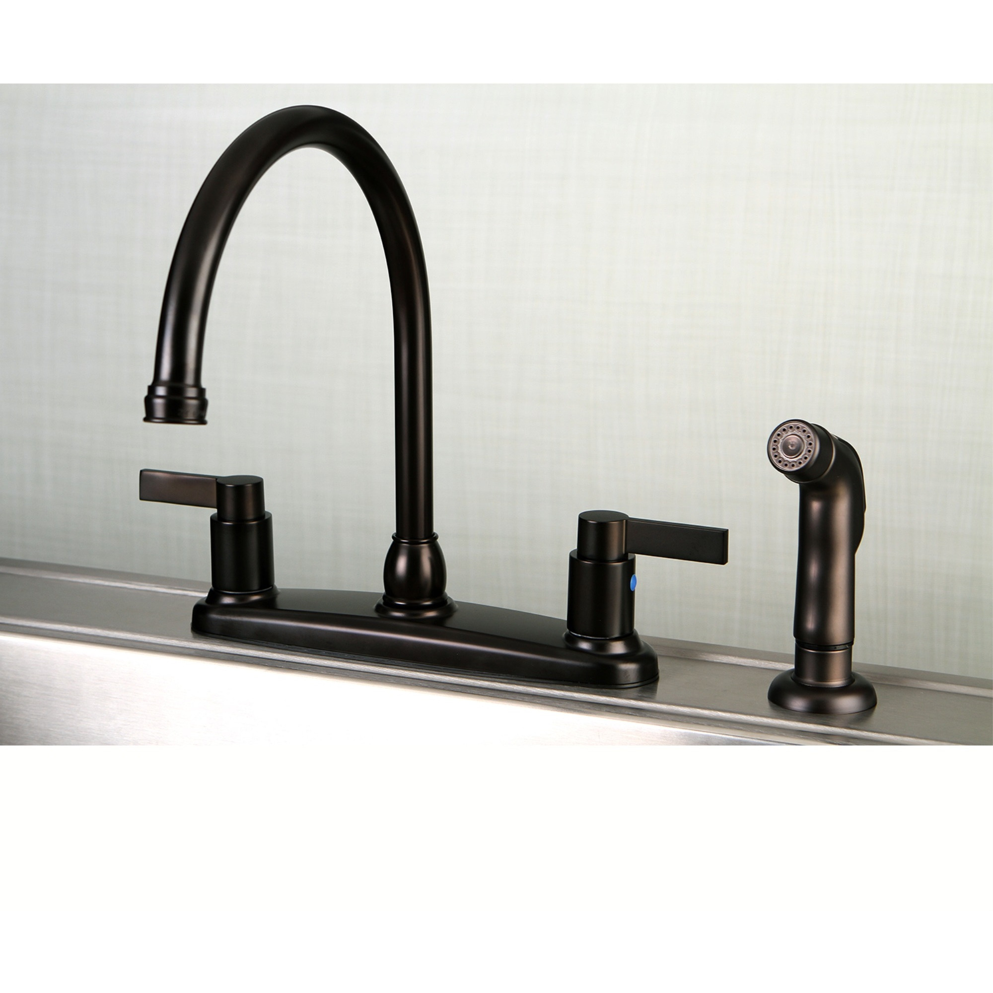 Kingston Brass FB2795NDLSP NuvoFusion 8-Inch Centerset Kitchen Faucet with Sprayer, Oil Rubbed Bronze