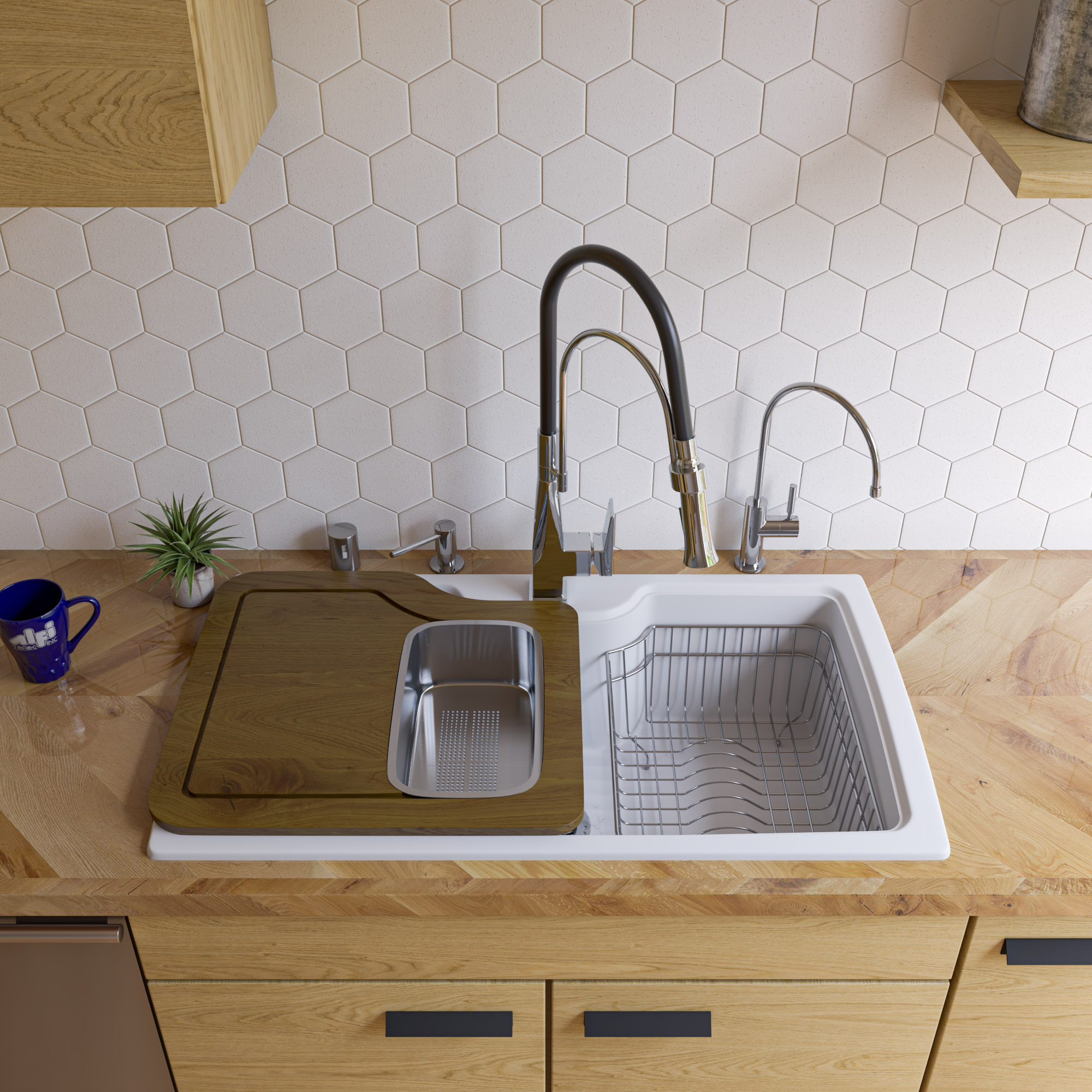 ALFI brand AB3520DI-W White 35" Drop-In Single Bowl Granite Composite Kitchen Sink