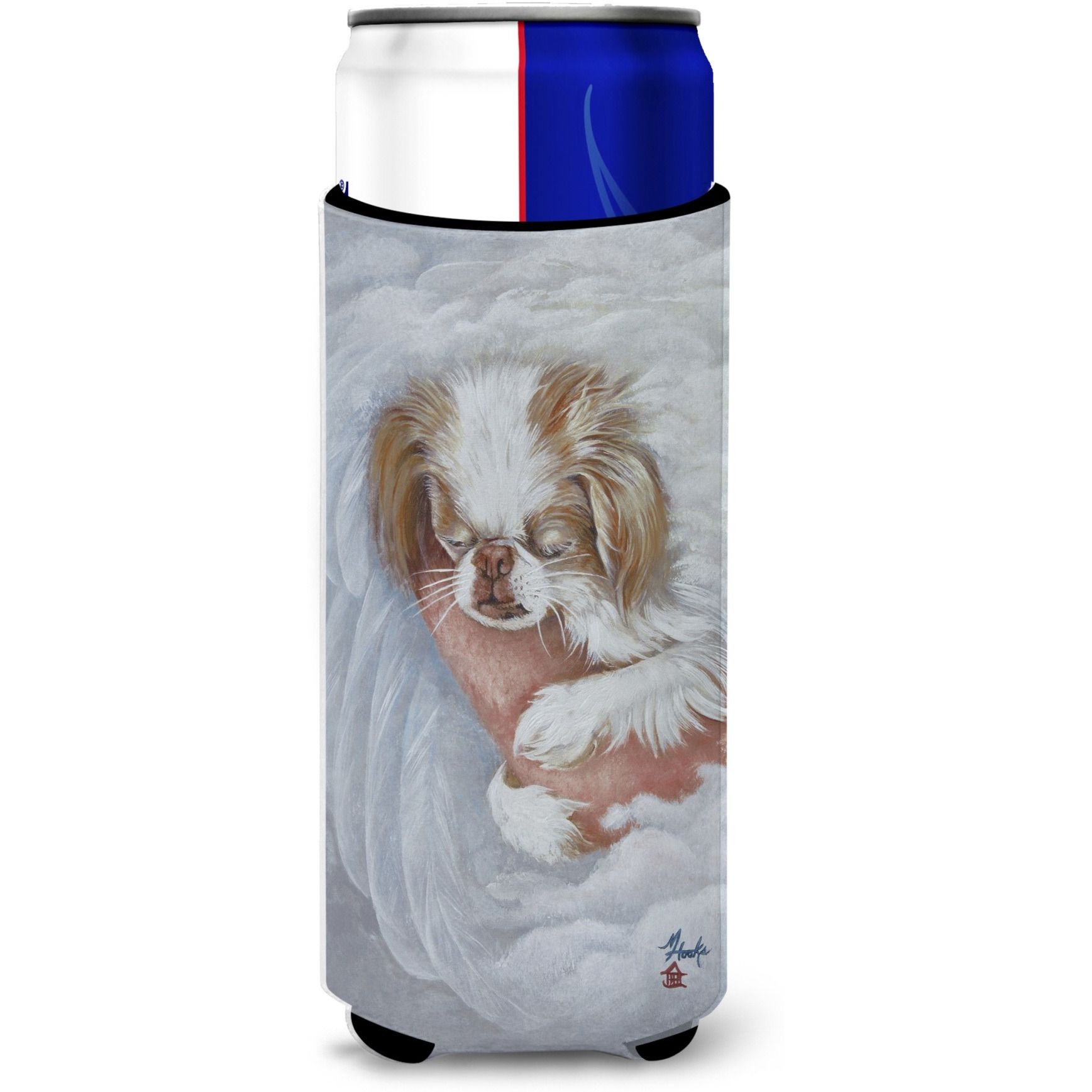 Japanese Chin in an Angels Arms Ultra Beverage Insulators for slim cans MH1037MUK