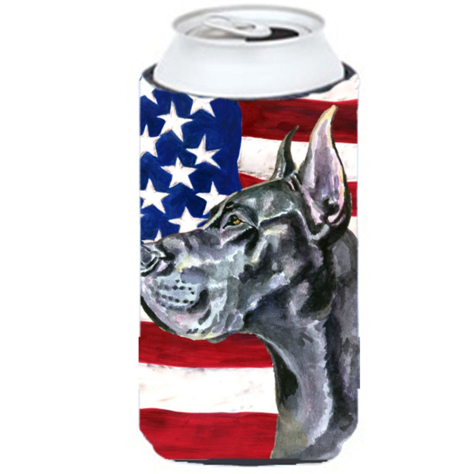 Black Great Dane USA Patriotic American Flag Tall Boy Beverage Insulator Hugger LH9543TBC