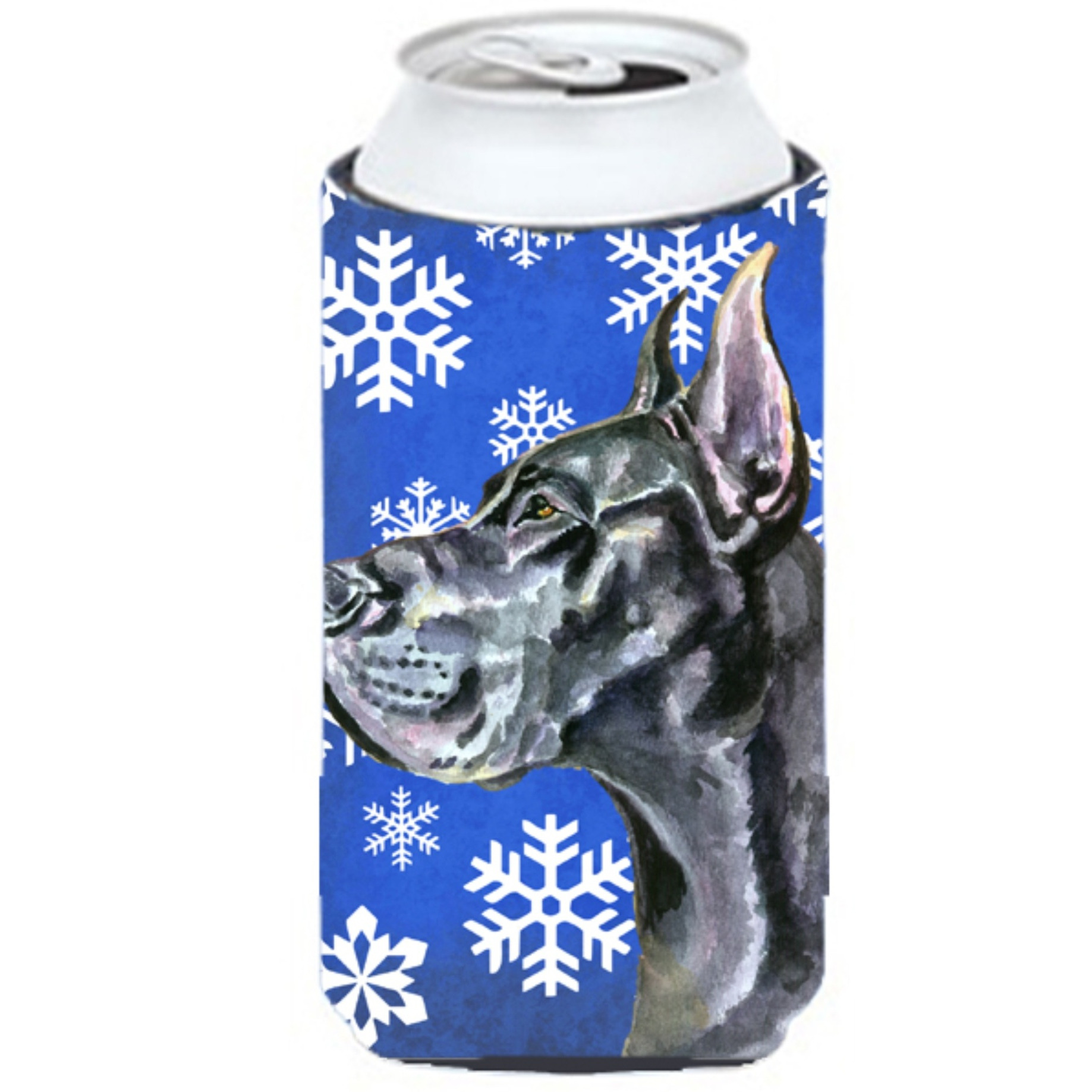 Black Great Dane Winter Snowflakes Holiday Tall Boy Beverage Insulator Hugger LH9585TBC