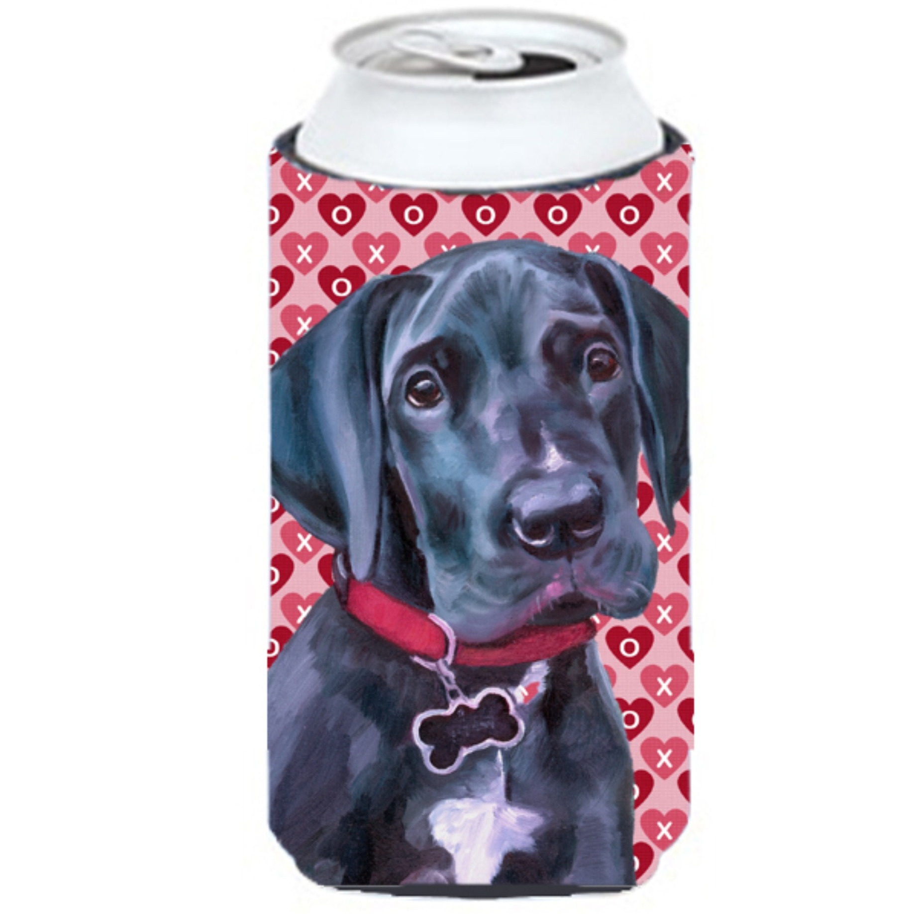 Black Great Dane Puppy Hearts Love and Valentines Day Tall Boy Beverage Insulator Hugger LH9565TBC