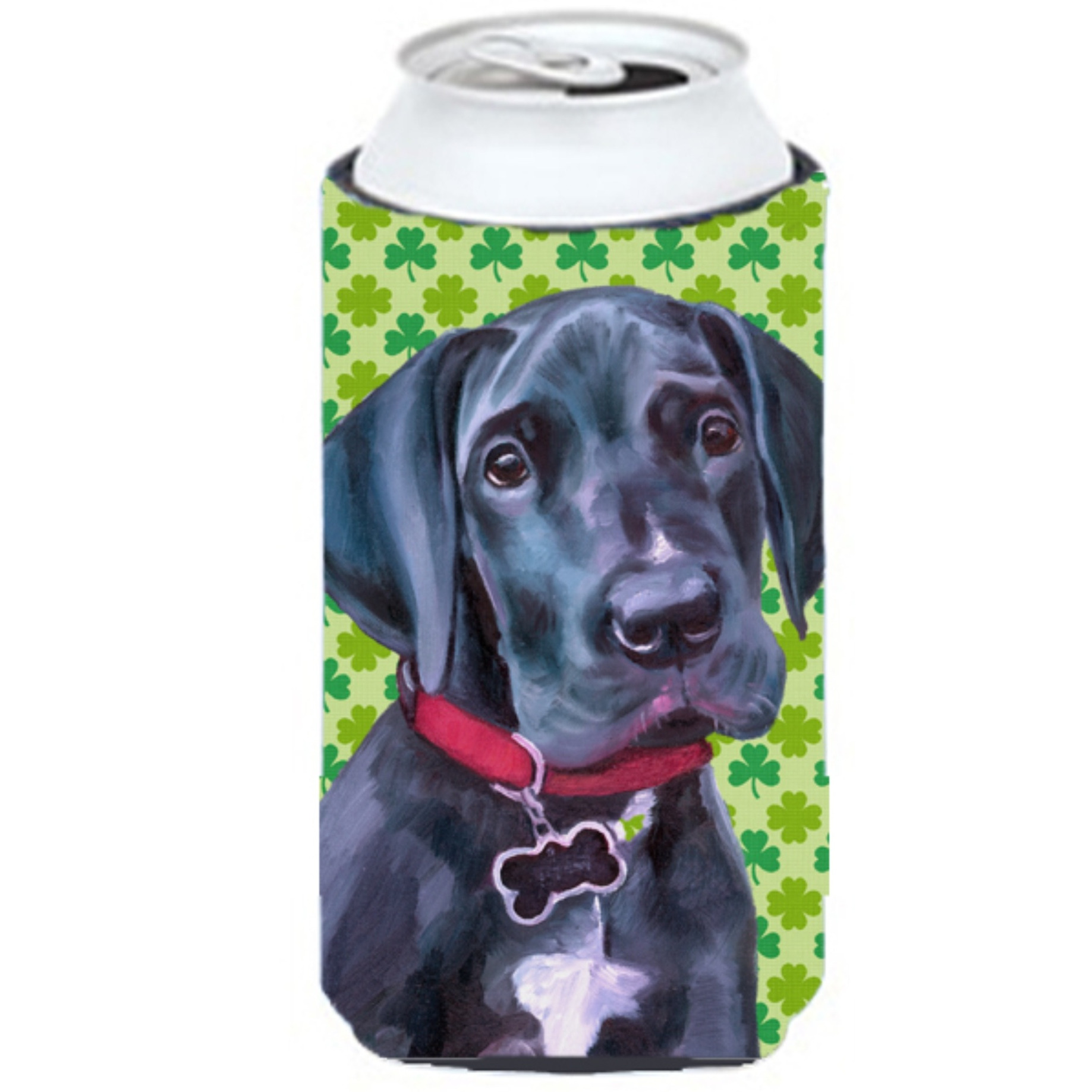 Black Great Dane Puppy St. Patricks Day Shamrock Tall Boy Beverage Insulator Hugger LH9572TBC