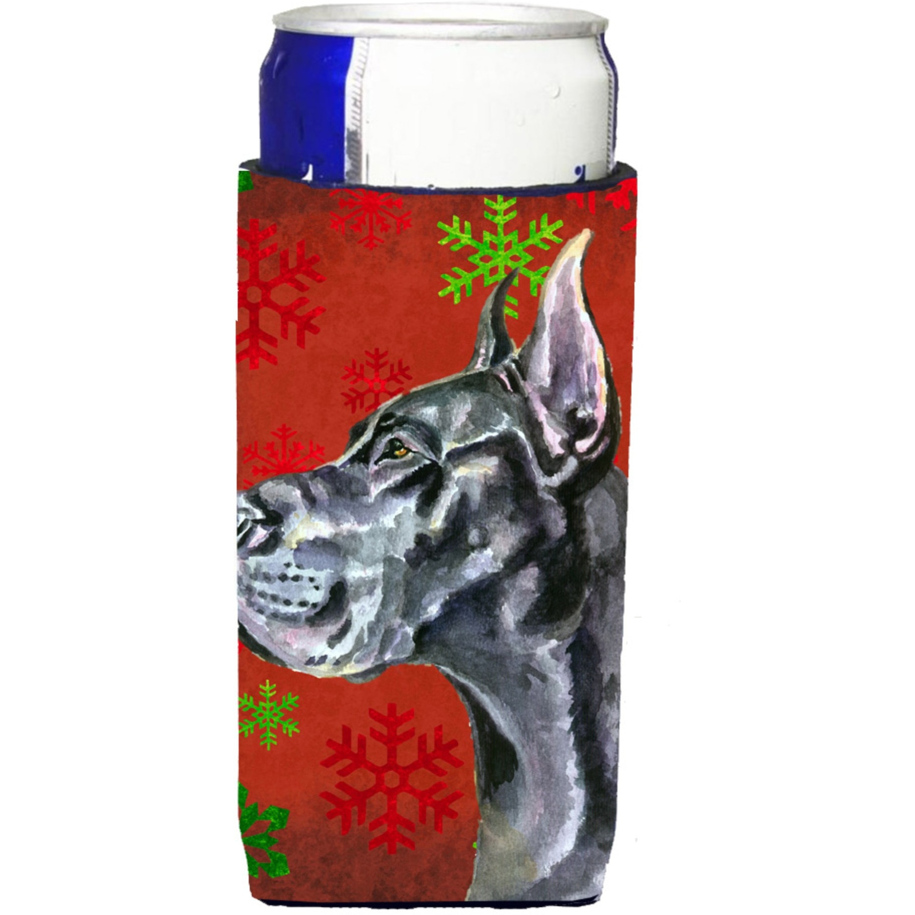 Black Great Dane Red Snowflakes Holiday Christmas Ultra Beverage Insulators for slim cans LH9578MUK
