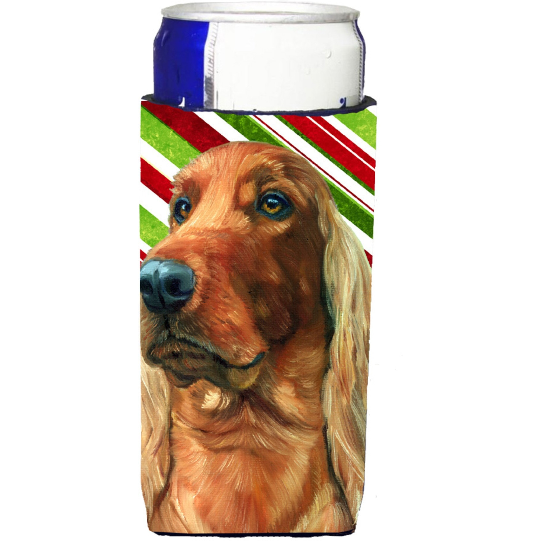 Irish Setter Candy Cane Holiday Christmas Ultra Beverage Insulators for slim cans LH9590MUK