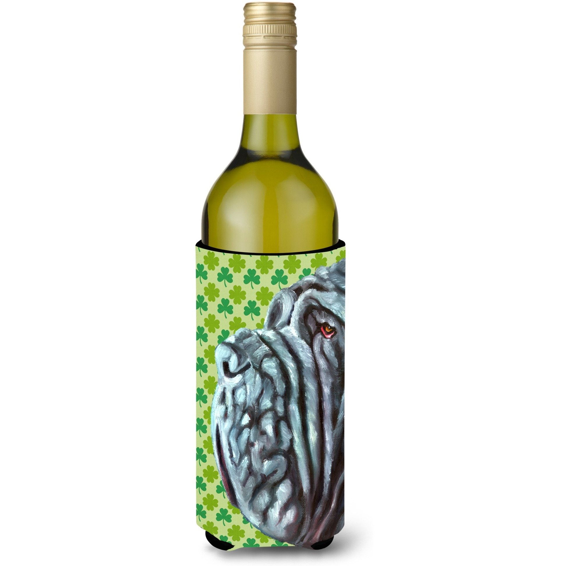 Neapolitan Mastiff St. Patricks Day Shamrock Wine Bottle Beverage Insulator Hugger LH9568LITERK