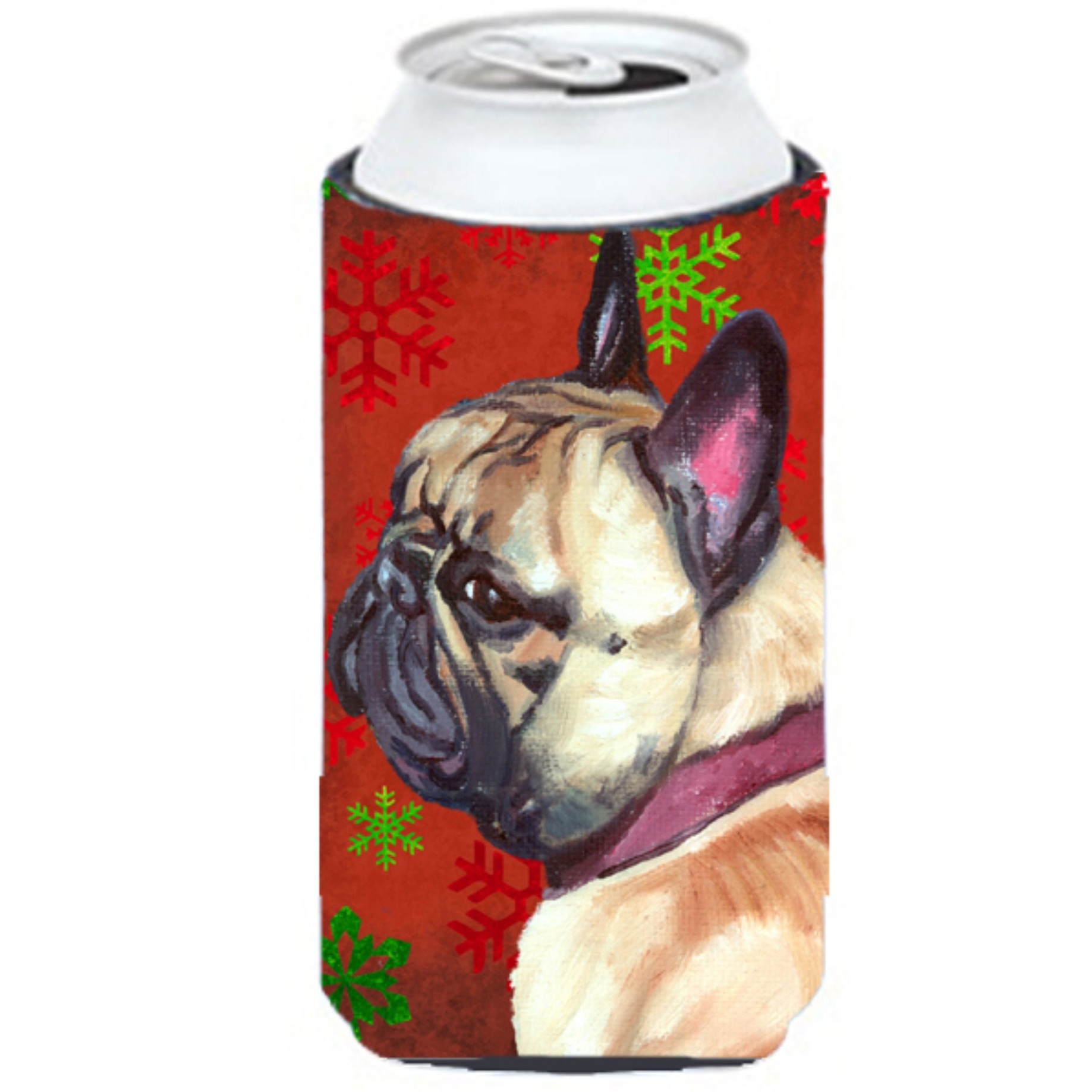 French Bulldog Frenchie Red Snowflakes Holiday Christmas Tall Boy Beverage Insulator Hugger LH9580TBC