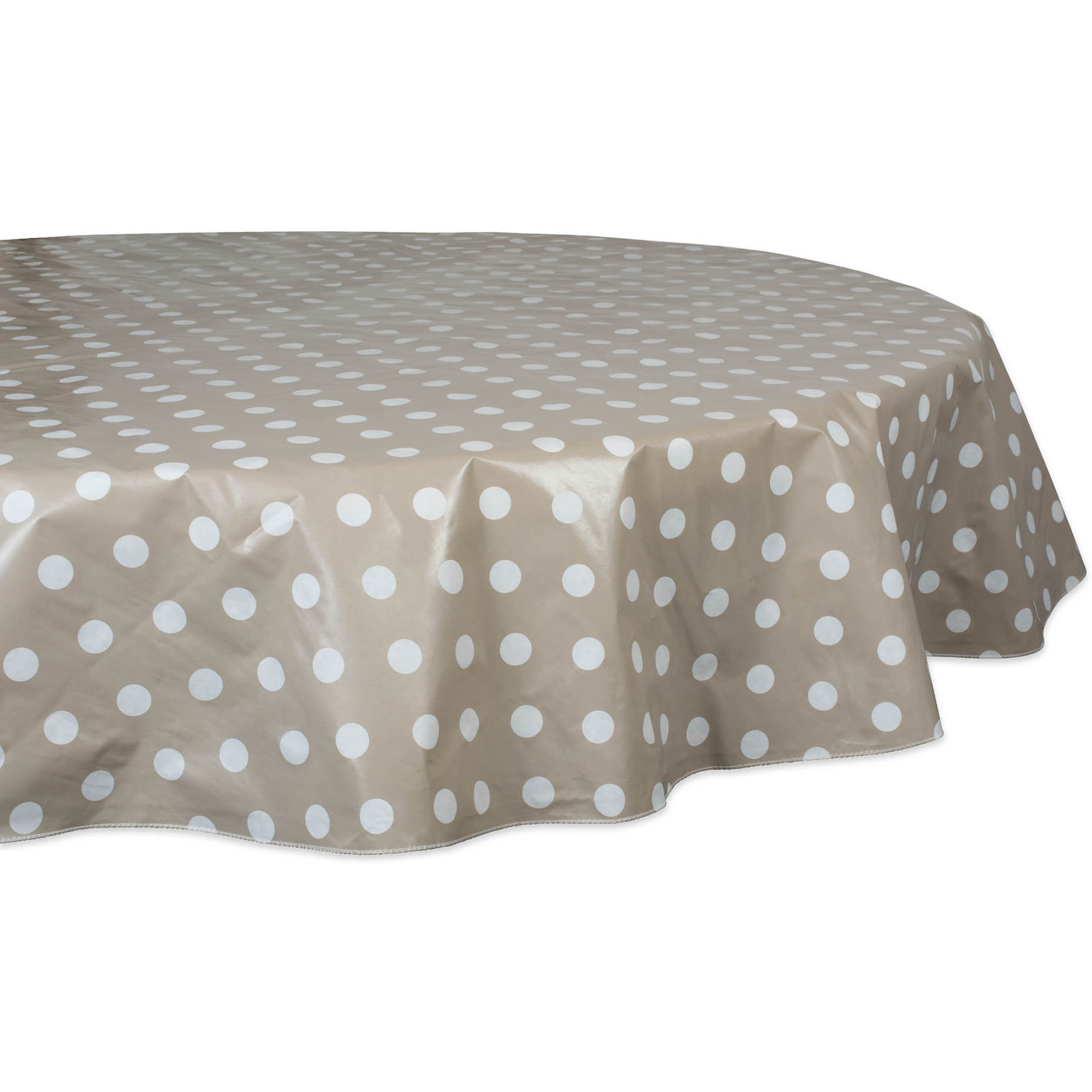 J&M Natural Polka Dot Vinyl Tablecloth 70 Round