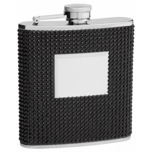 Hip Flask Holding 6 oz - Beaded Rhinestone Design - Pocket Size, Stainless Steel, Rustproof, Screw-On Cap
