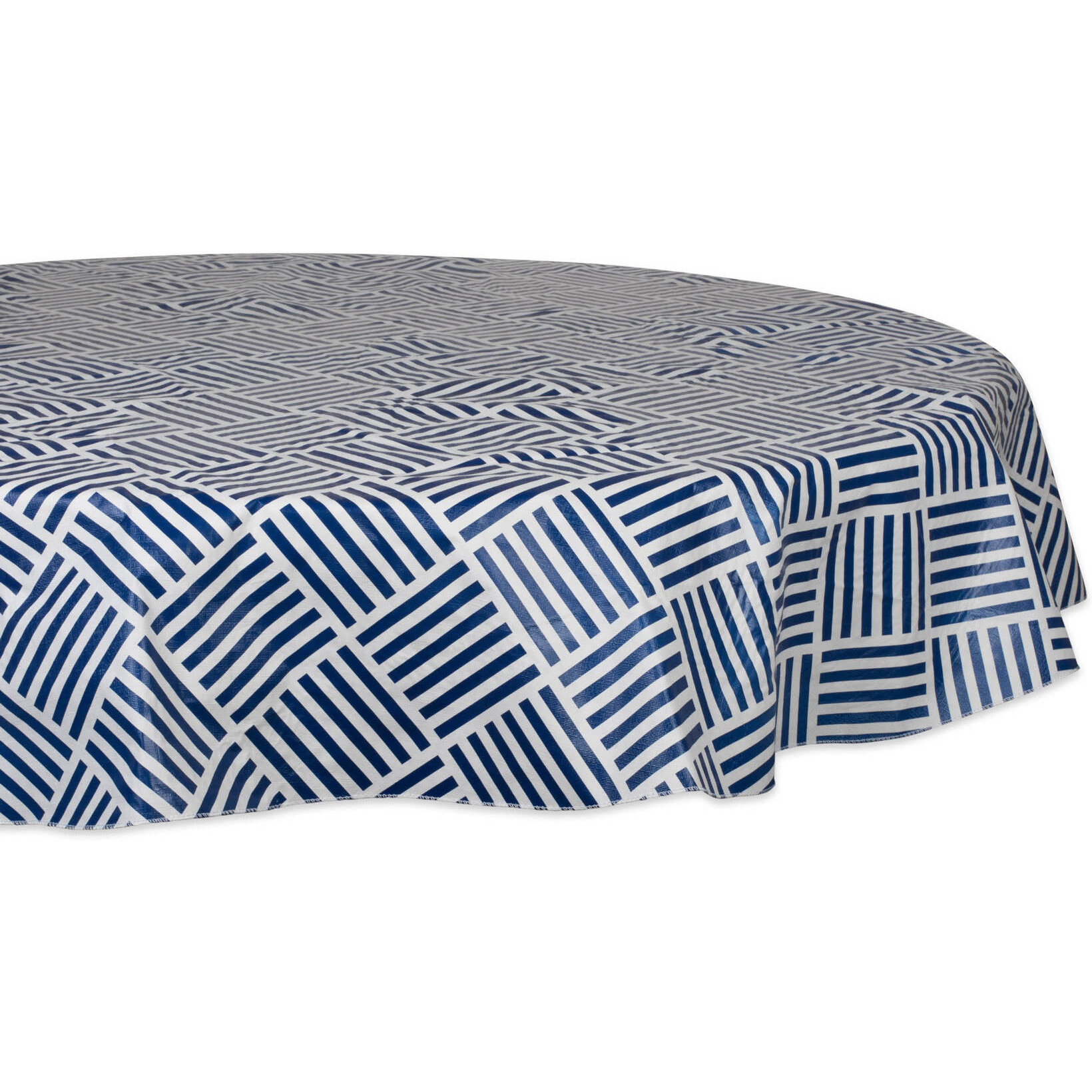 J&M Navy Grid Vinyl Tablecloth 70 Round