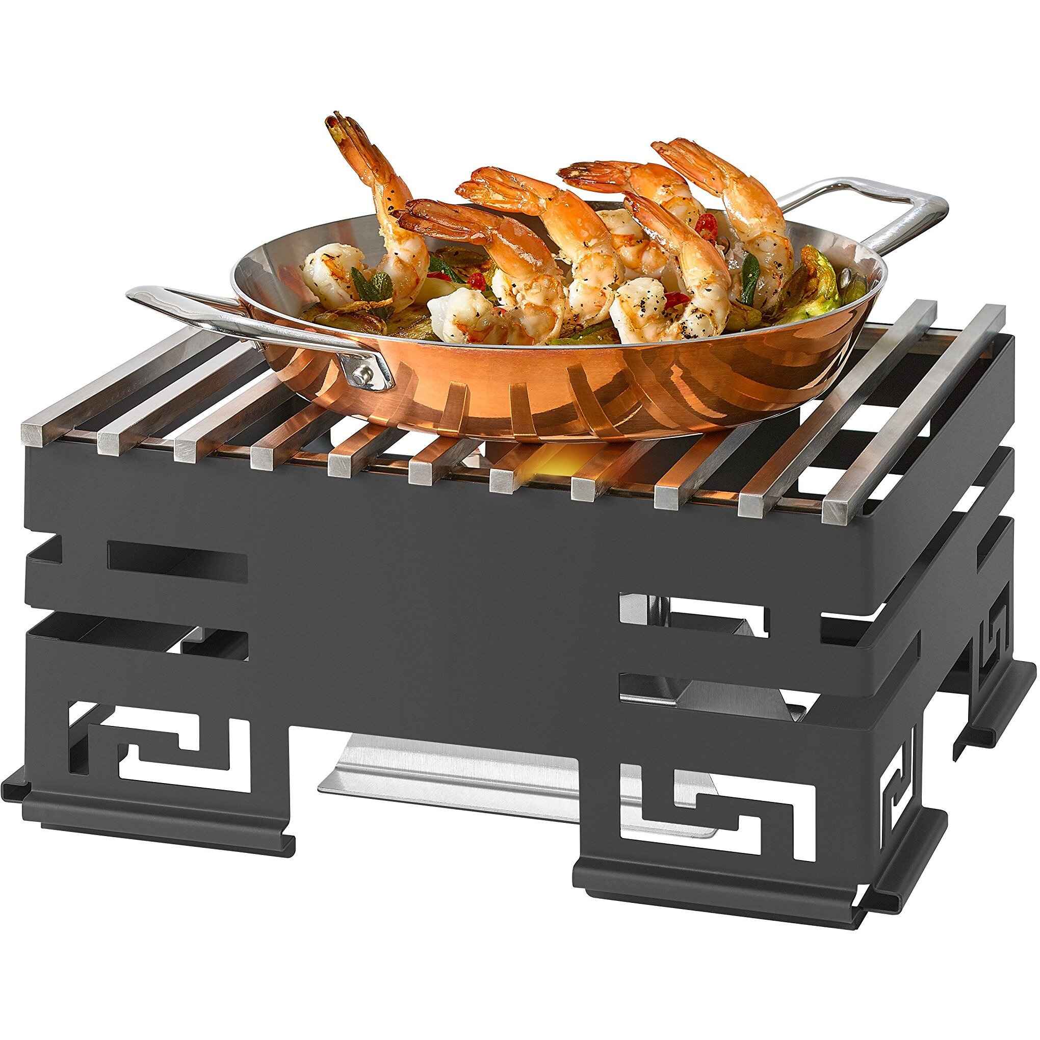 Rosseto SK041 Mini Chef Black Matte Warmer Kit-Track Grill  Burner Stand  1 Fuel Holder & Stackable Frame