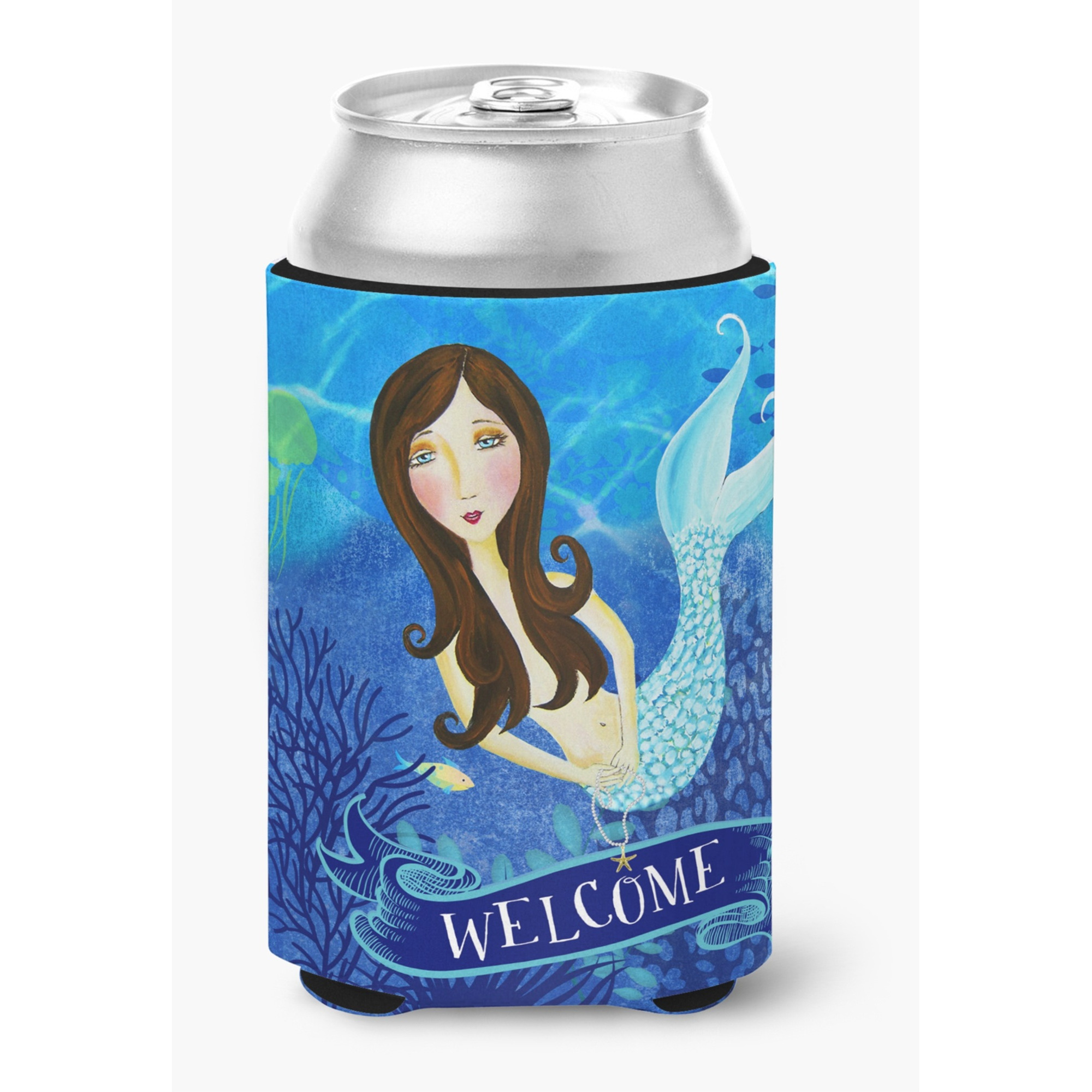 Carolines Treasures VHA3010CC Welcome Mermaid Can Or Bottle Hugger, Multicolor