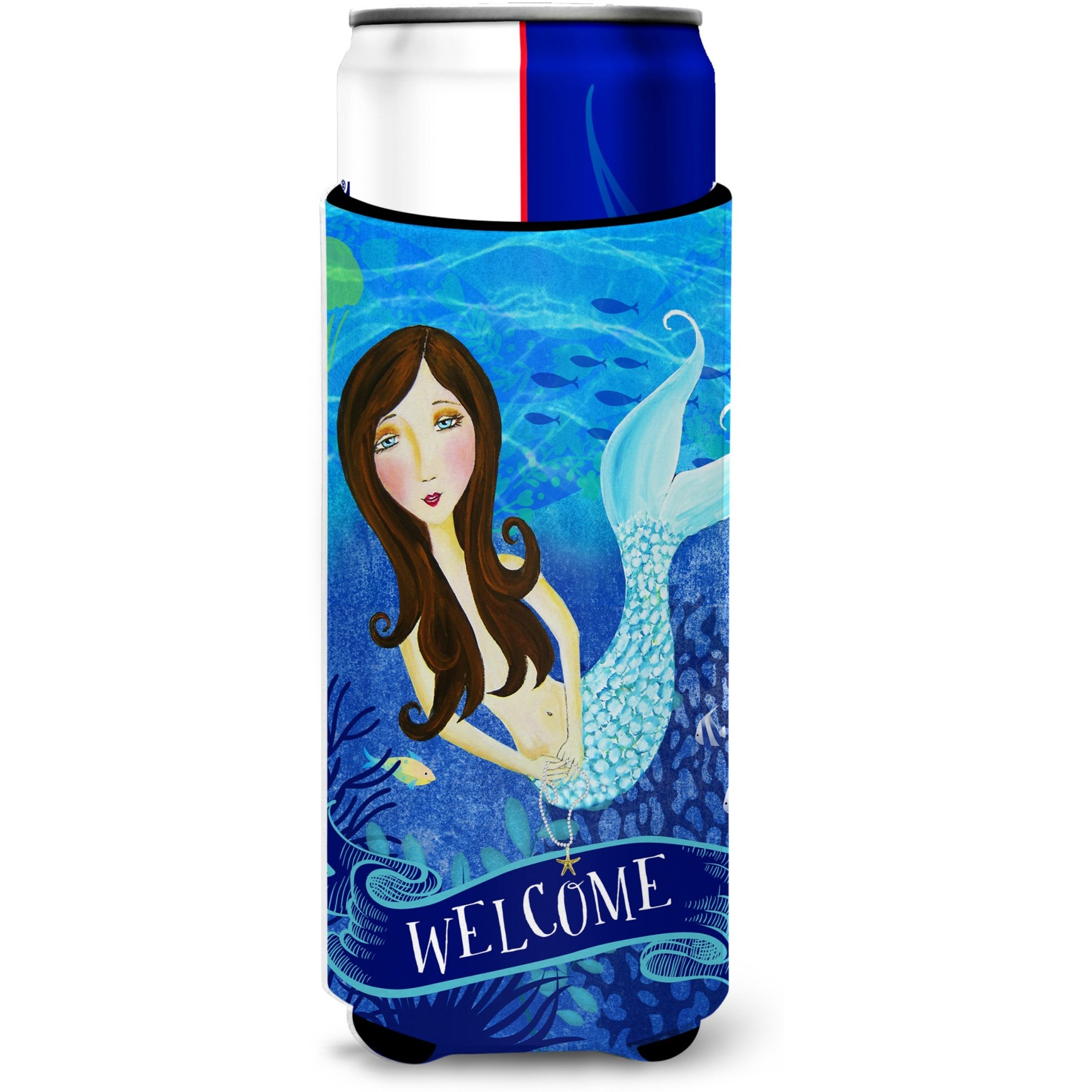 Carolines Treasures VHA3010MUK Welcome Mermaid Michelob Ultra Koozies For Slim Cans, Multicolor