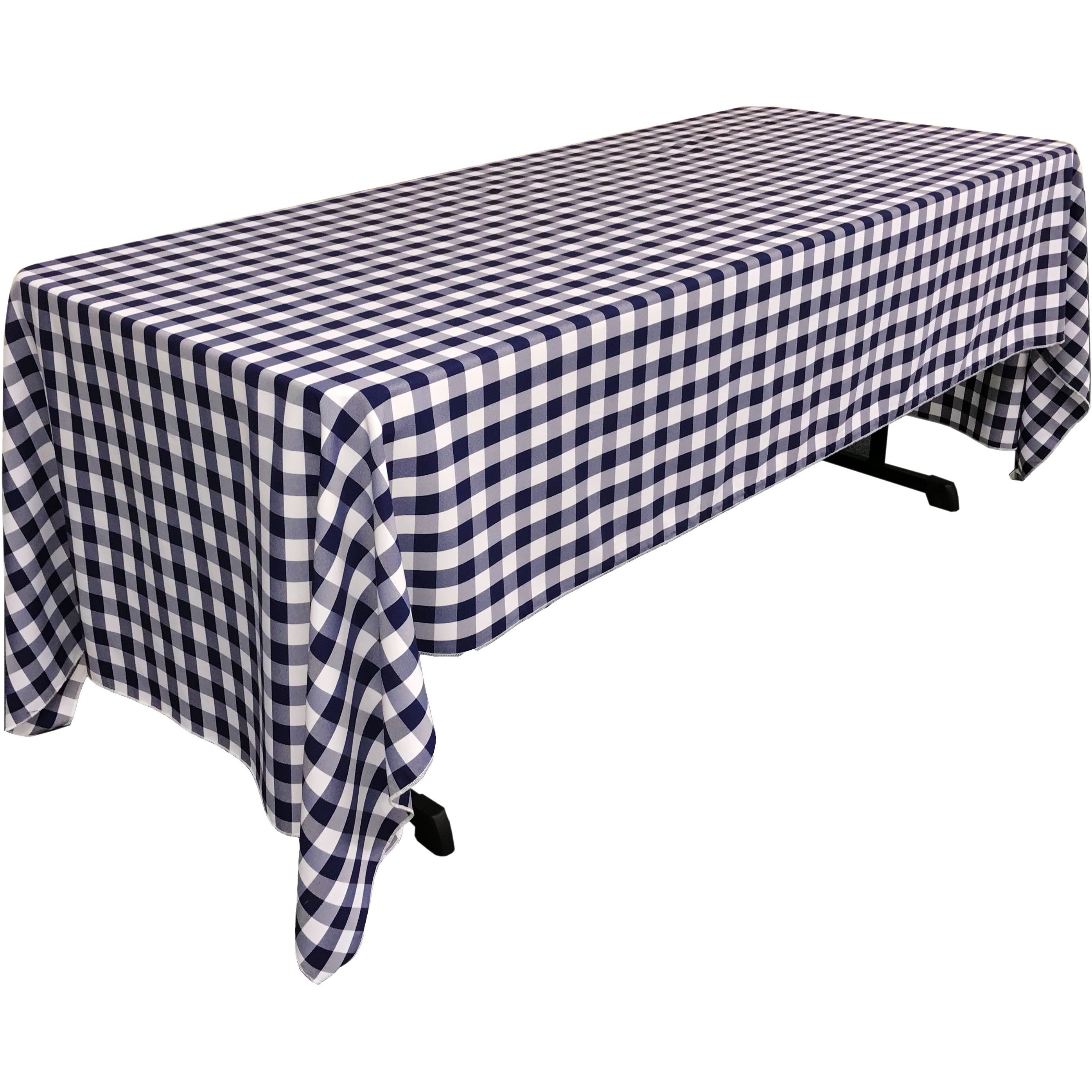LA Linen Polyester Gingham Checkered 60 by 144-Inch Rectangular Tablecloth, White and Navy