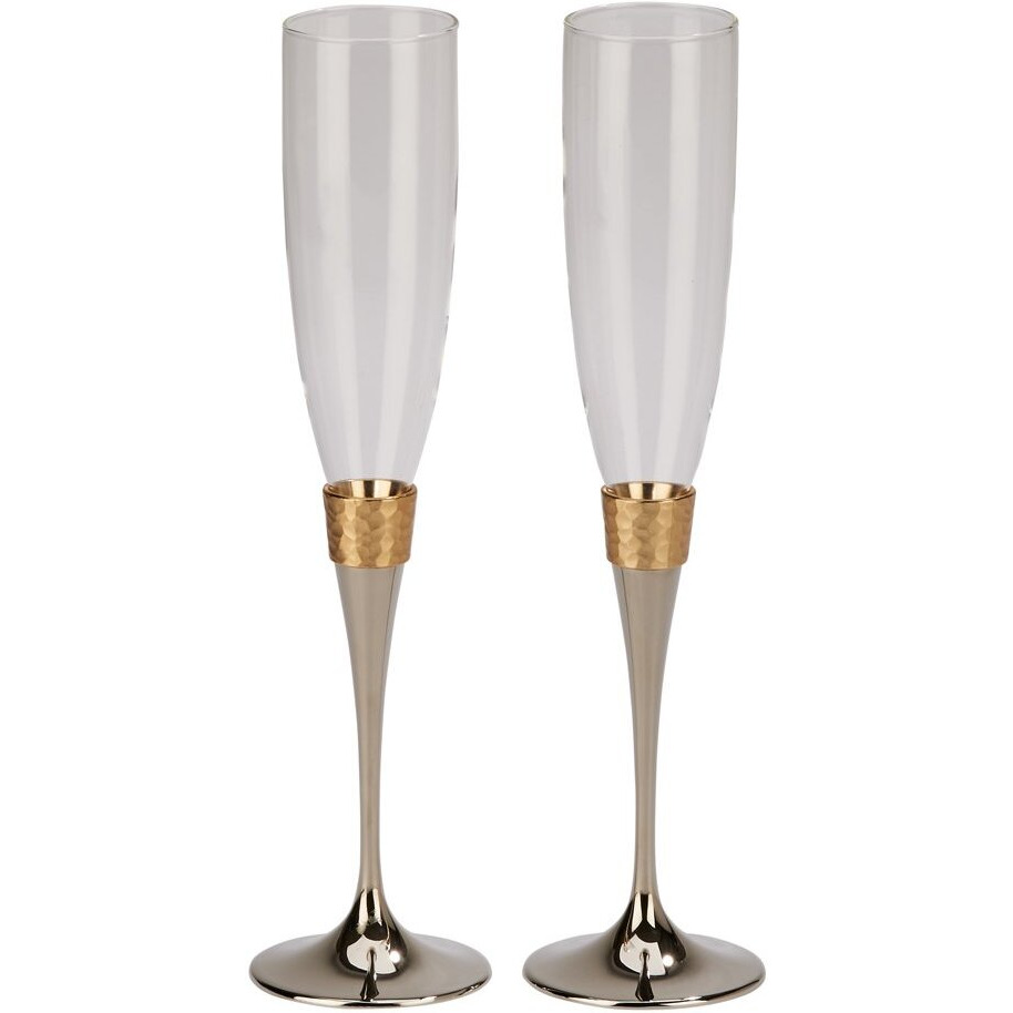 Creative Gifts International 021091 10.5 in. Hammered Banded Flutes&44 Pair - Gold