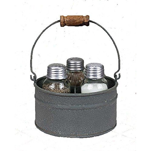 Round Bucket Salt Pepper and Toothpick Caddy - Barn Roof