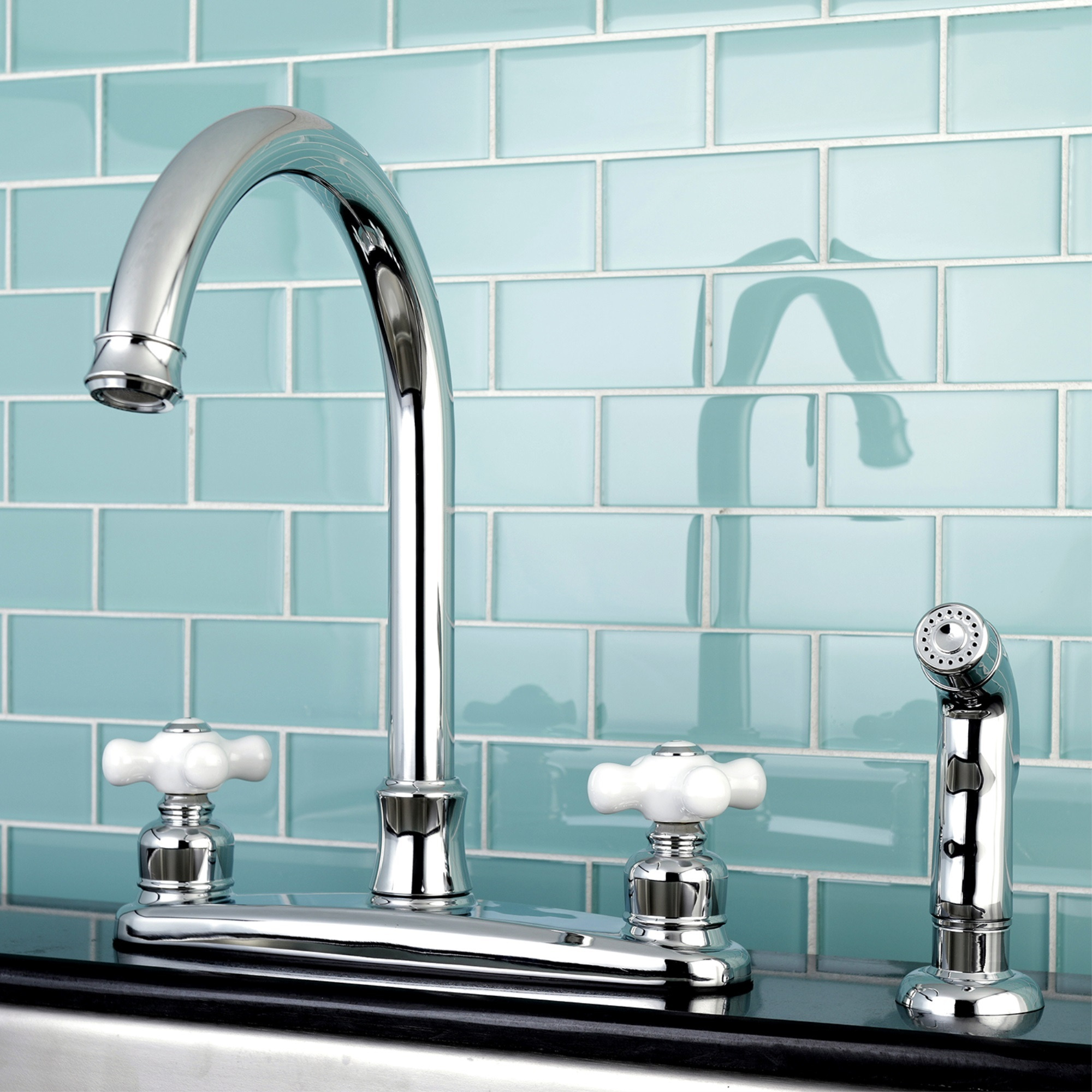 Kingston Brass FB7791PXSP Victorian 8-Inch Centerset Kitchen Faucet with Sprayer, Polished Chrome