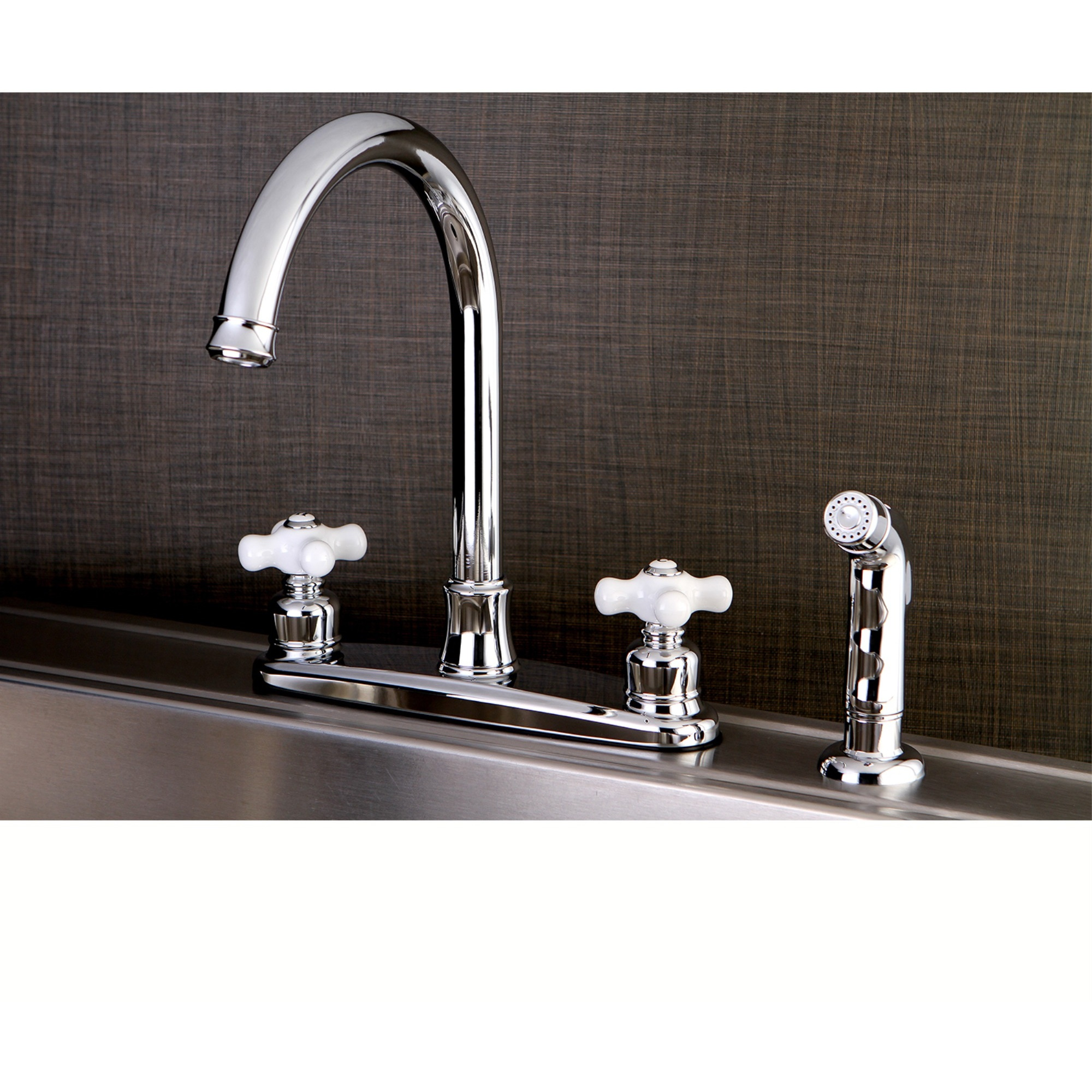 Kingston Brass FB7791PXSP Victorian 8-Inch Centerset Kitchen Faucet with Sprayer, Polished Chrome