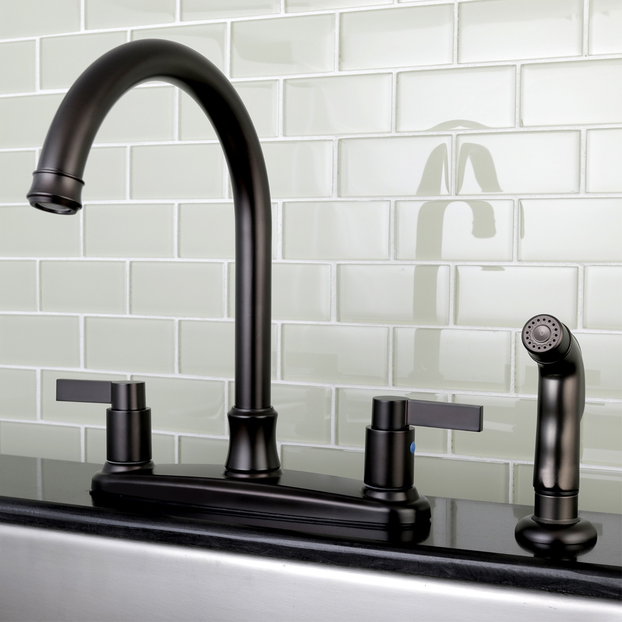 Kingston Brass FB7795NDLSP NuvoFusion 8-Inch Centerset Kitchen Faucet with Sprayer, Oil Rubbed Bronze