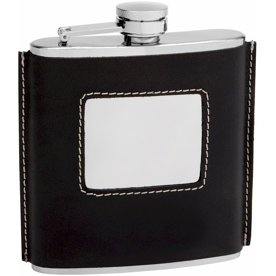 Hip Flask Holding 6 oz - Traditional 1920's Style Design - Pocket Size, Stainless Steel, Rustproof, Screw-On Cap - Black Finish Perfect for Engraving
