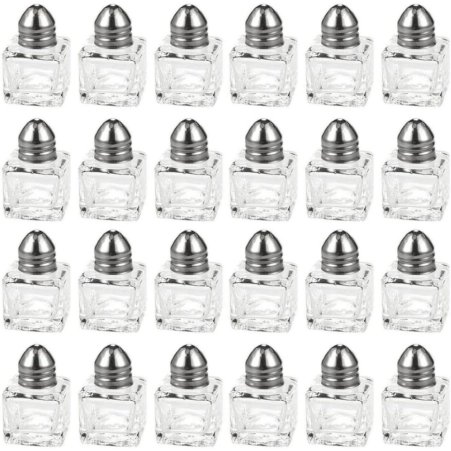 Set of 24 Mini Salt and Pepper Shakers (Glass and Stainless Steel, 0.5 oz)