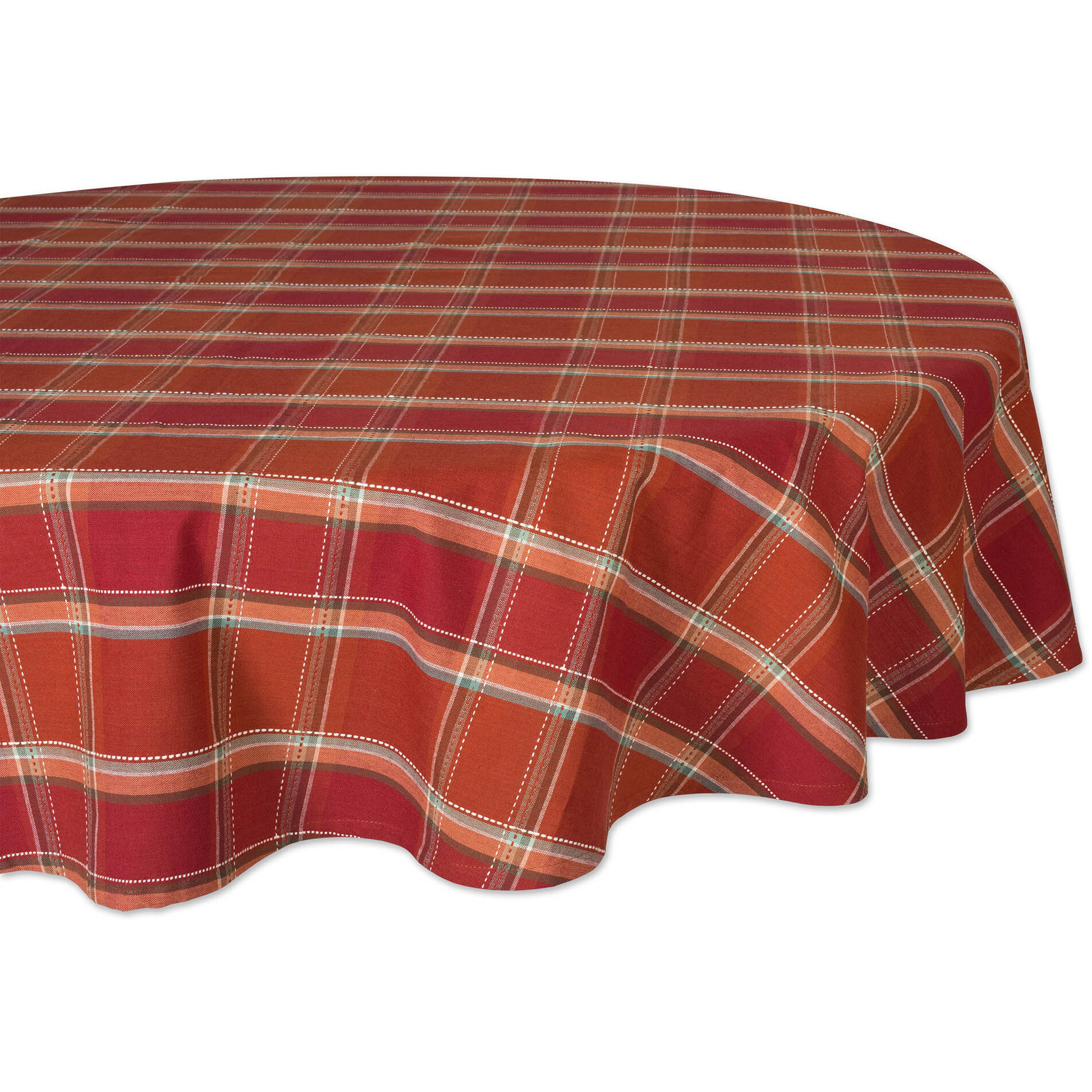 DII Autumn Spice Plaid  Tablecloth 70 Round