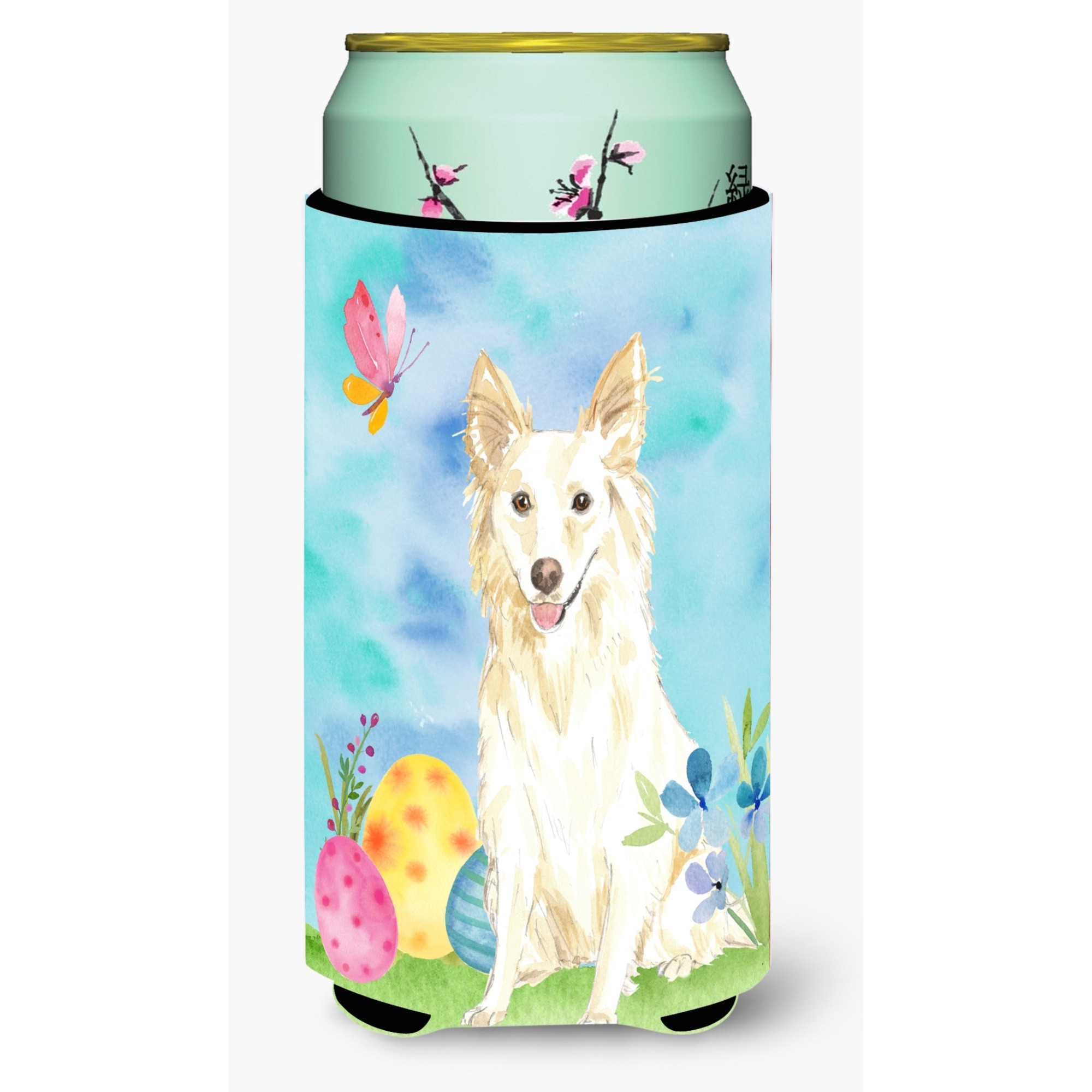 Carolines Treasures CK1893TBC Easter Eggs White Collie Tall Boy Hugger cold-beverage-koozies, Multicolor