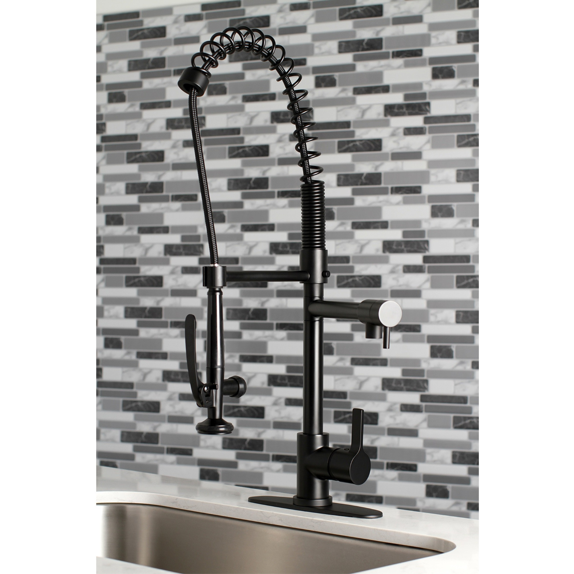 Gourmetier LS8500CTL Continental Single-Handle Pre-Rinse Kitchen Faucet, Matte Black